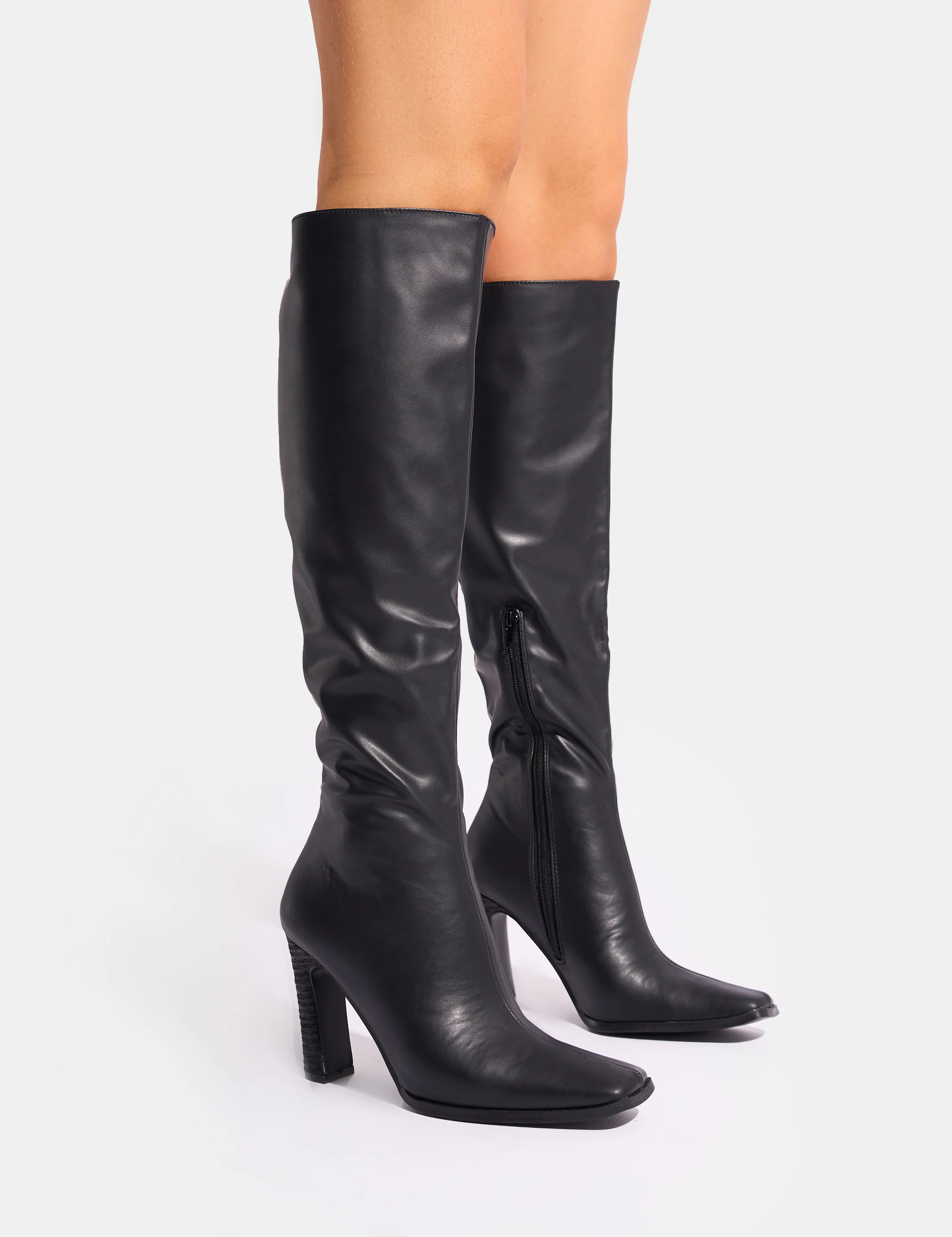 Acquilla Black Knee High Flared Heel Boots - Image 6