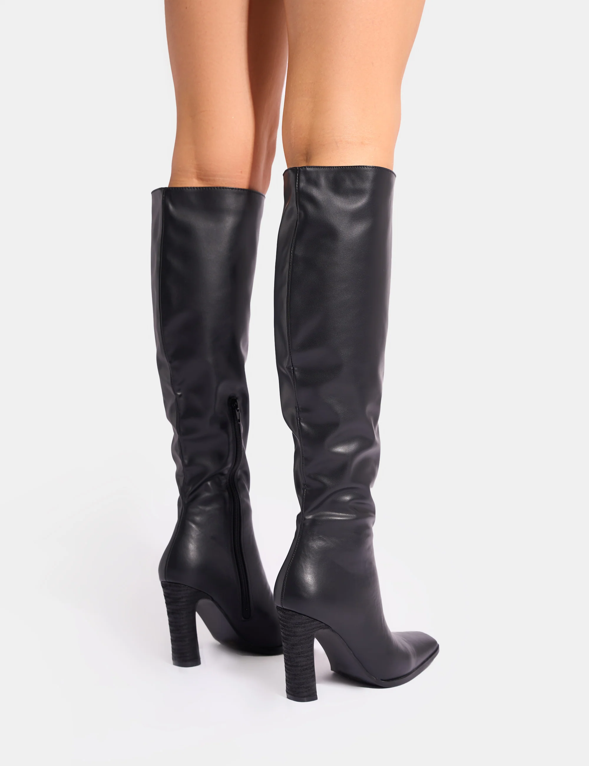 Acquilla Black Knee High Flared Heel Boots - Image 8