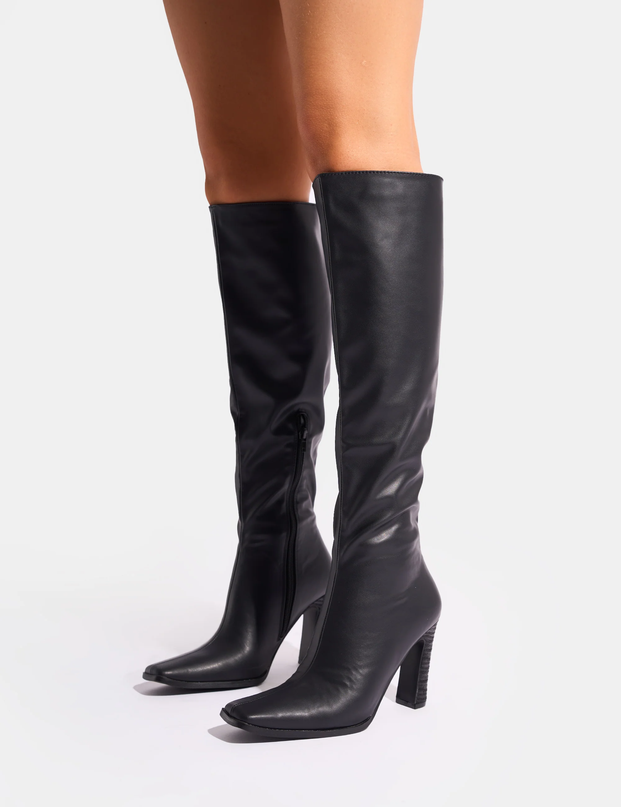Acquilla Black Knee High Flared Heel Boots - Image 9
