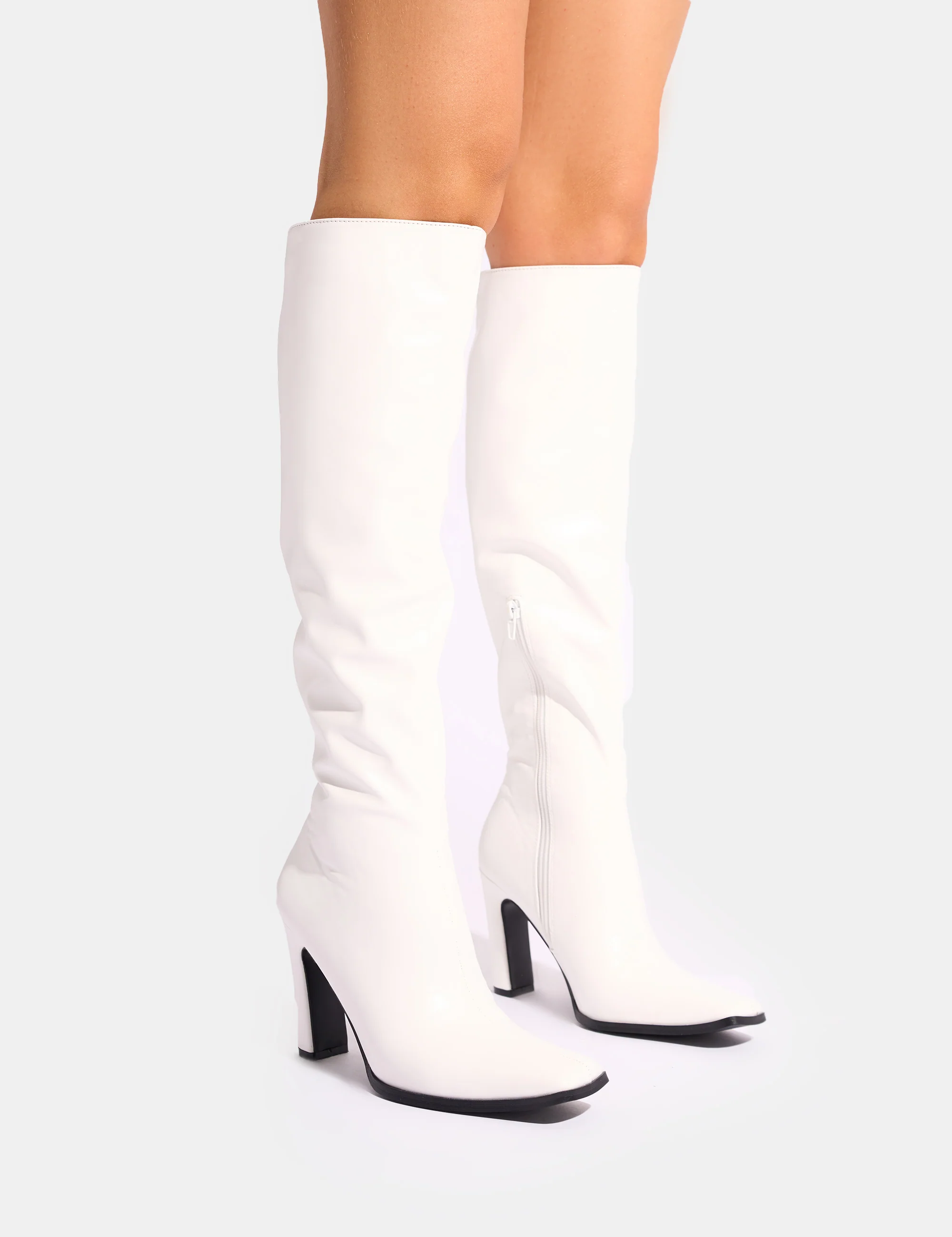 Acquilla White Knee High Flared Boots - Image 5