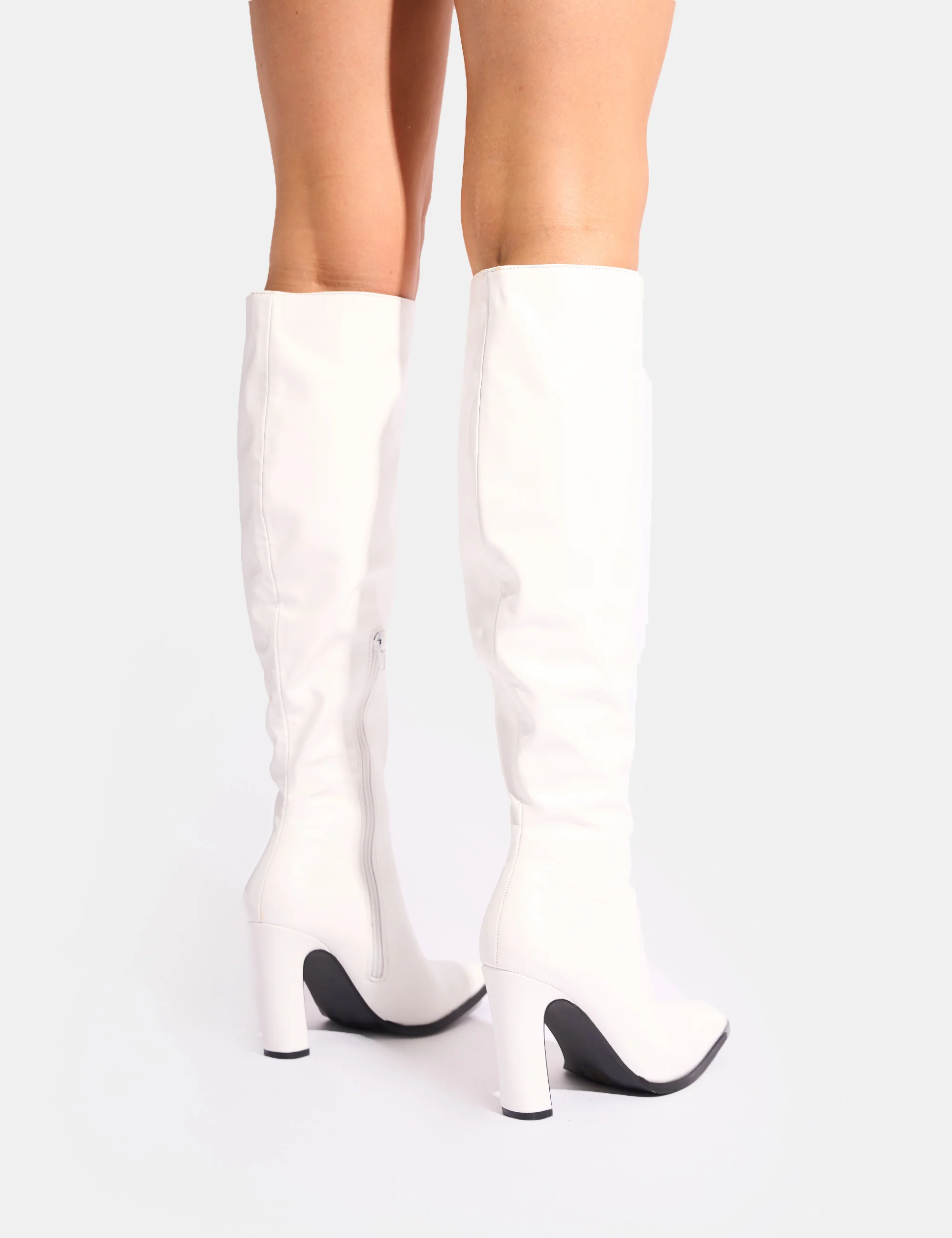 Acquilla White Knee High Flared Boots - Image 7
