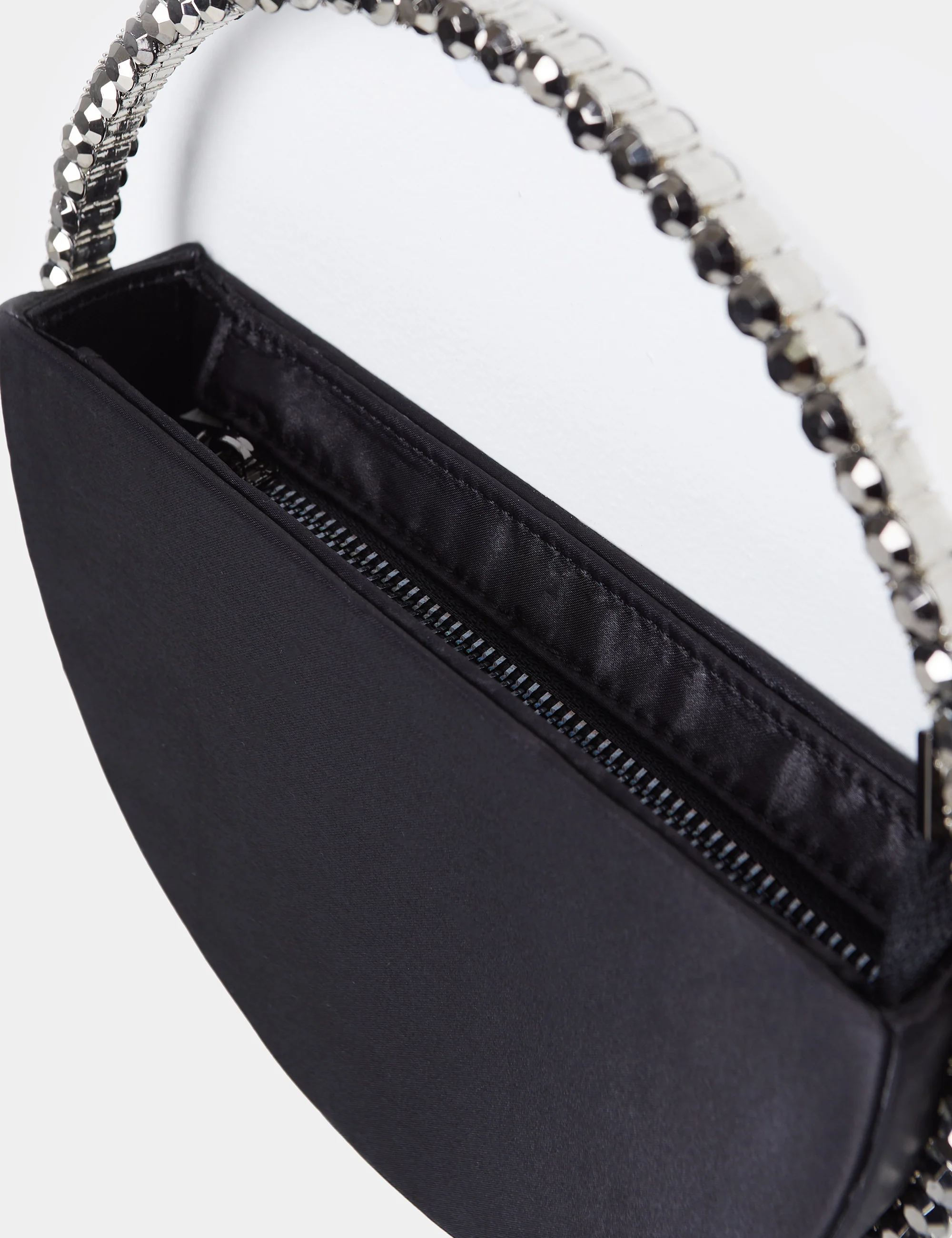 The Alessia Black Satin Circle Diamante Mini Handbag - Image 3