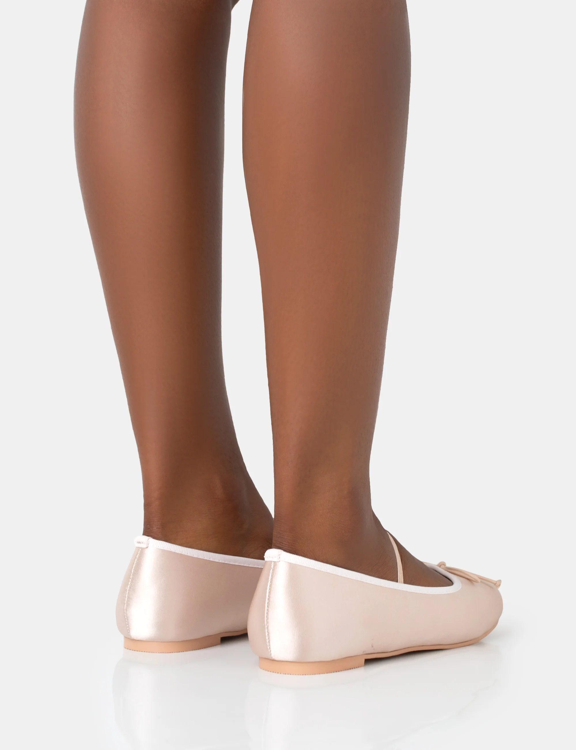 Alexa Baby Pink Satin Elasticated Bow Detailed Ballet Flats - Image 4
