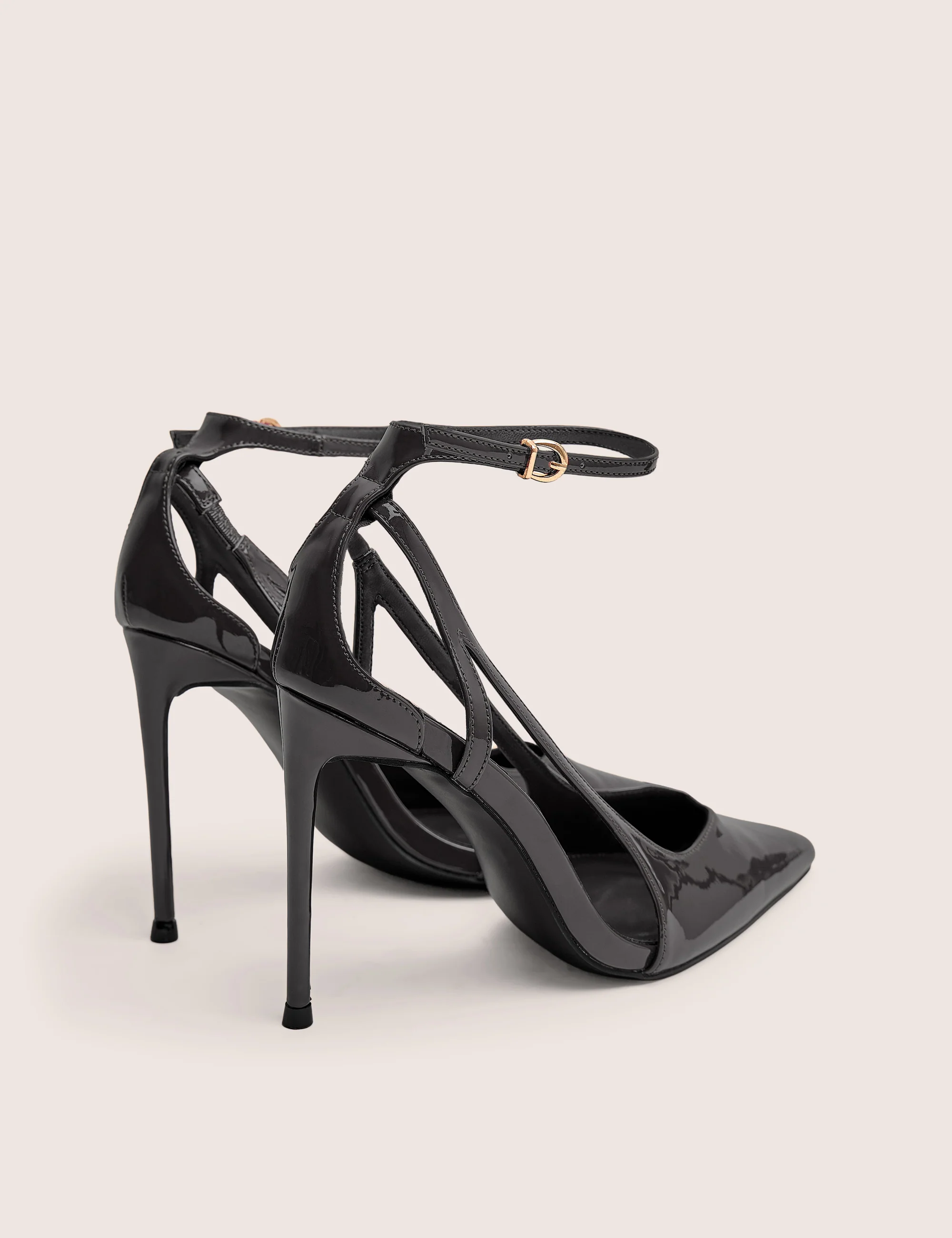 Allegedly Black Patent Cut Out Detail Ankle Strap Court Shoes - Image 3
