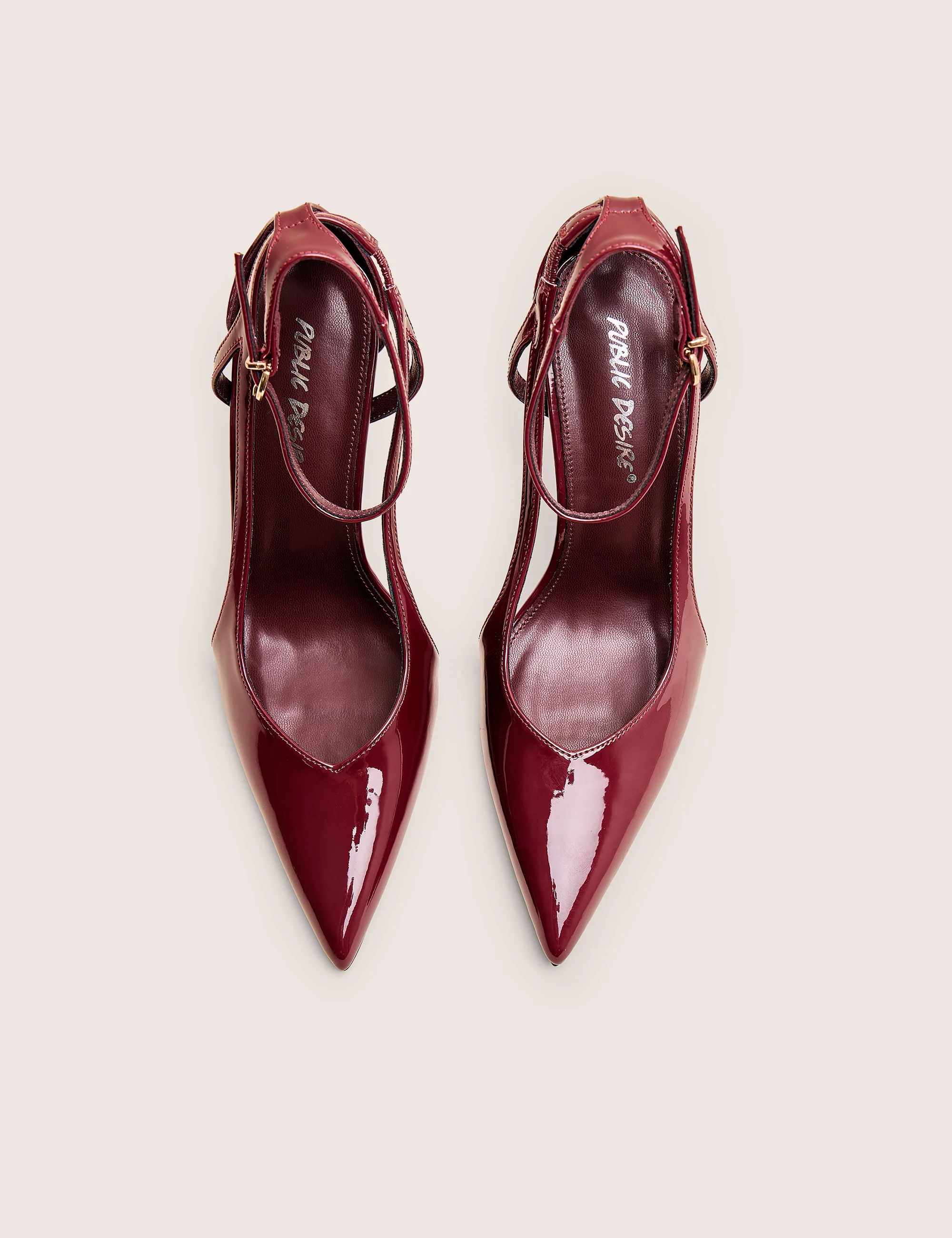 Allegedly Burgundy Patent Cut Out Detail Ankle Strap Court Shoes - Image 4