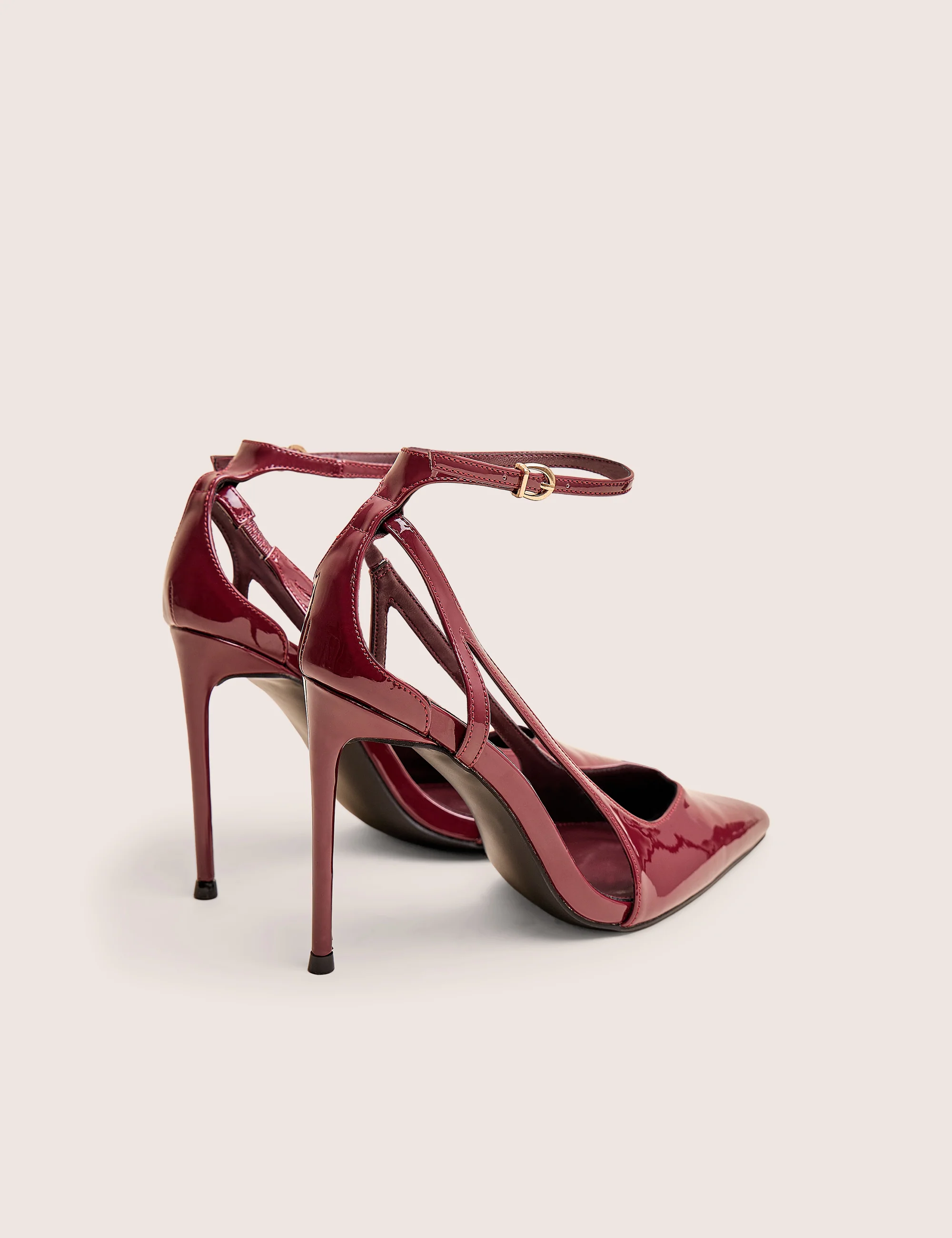 Allegedly Burgundy Patent Cut Out Detail Ankle Strap Court Shoes - Image 5