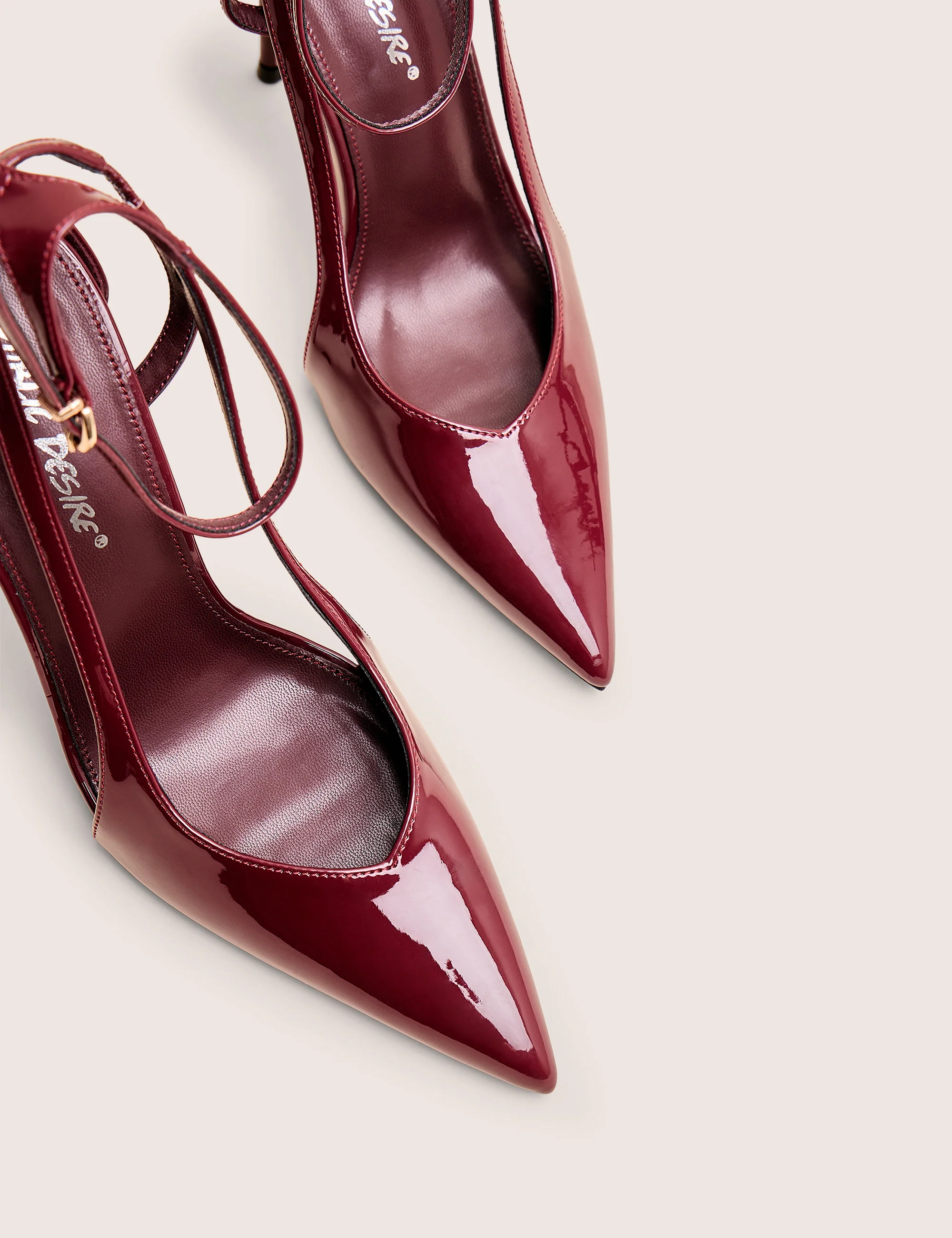 Allegedly Burgundy Patent Cut Out Detail Ankle Strap Court Shoes - Image 6