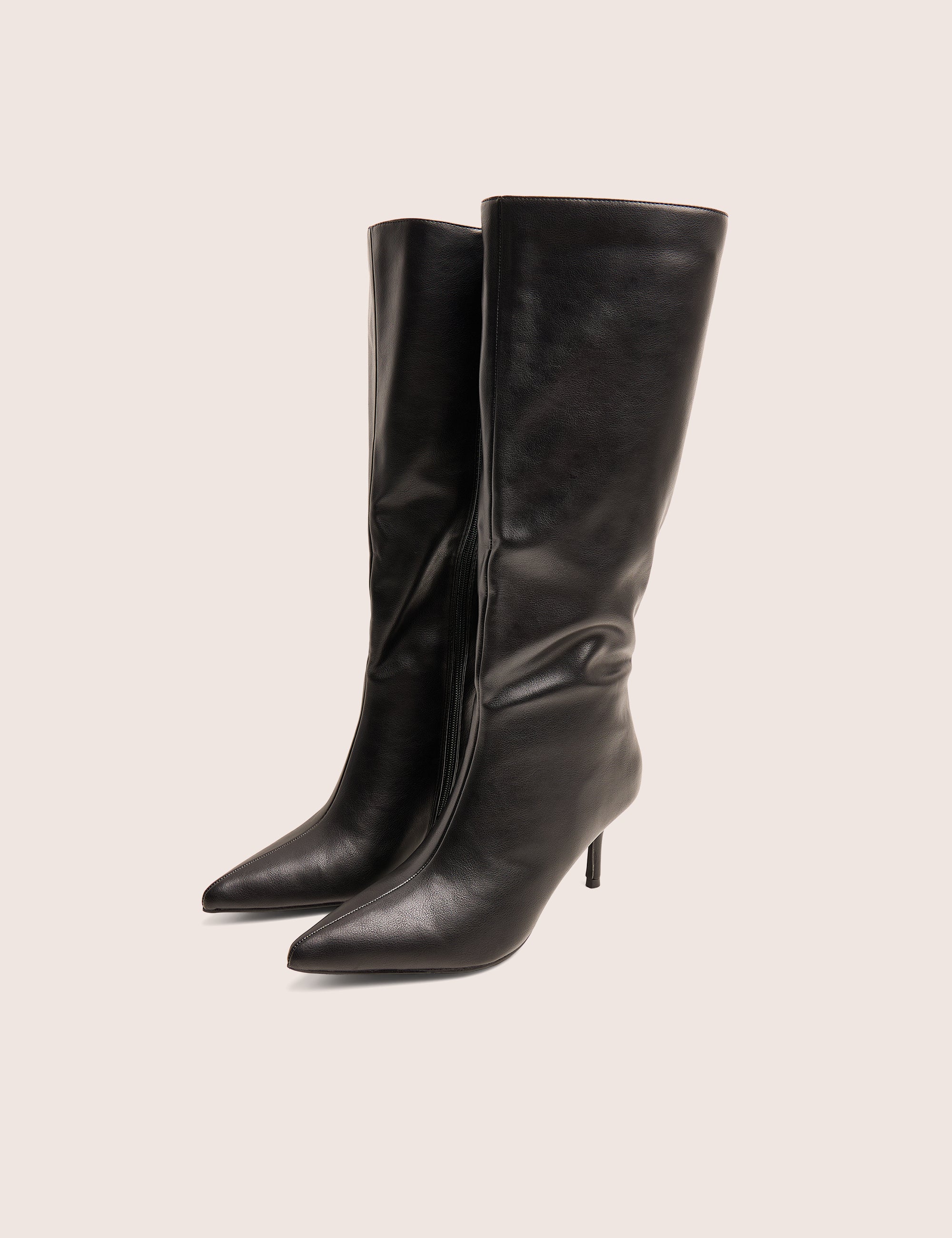 Amped Black Pointed Toe Mid Heel Knee High Boots - Image 4