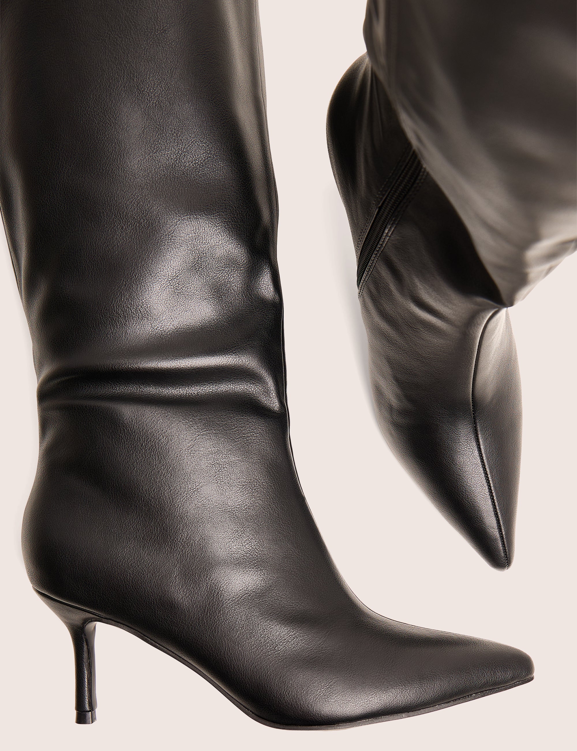 Amped Black Pointed Toe Mid Heel Knee High Boots - Image 6