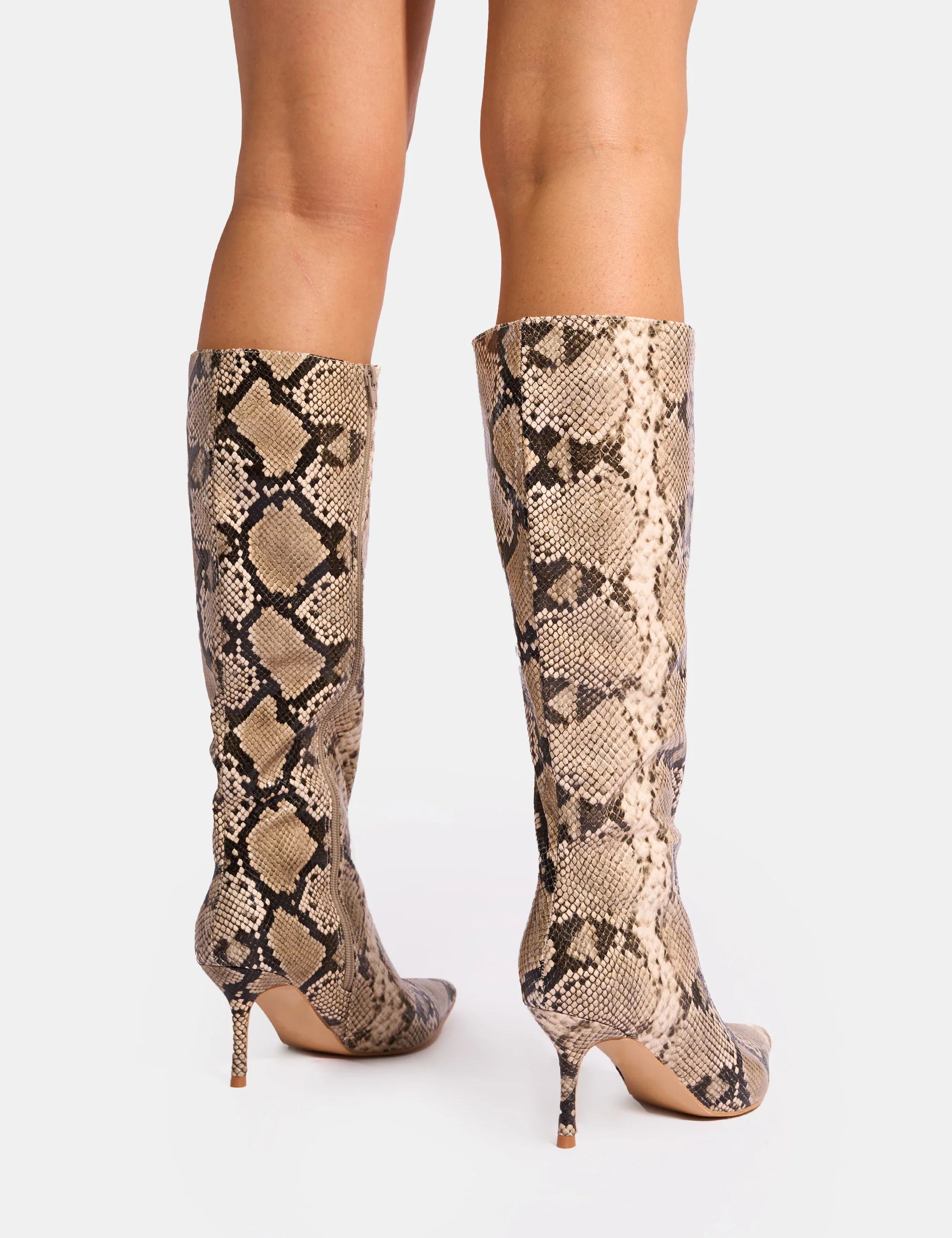 Amped Snake Pointed Toe Mid Heel Knee High Boots - Image 5