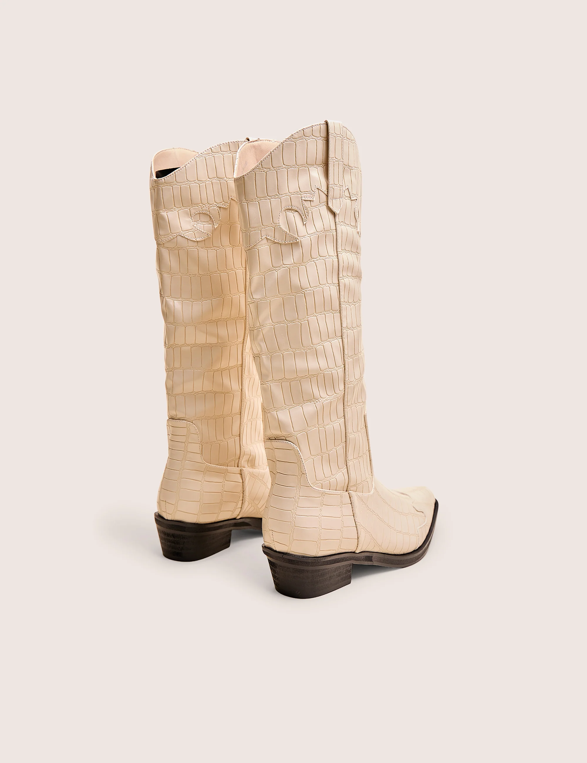 Apollo Cream Stitch Flat Western Knee High Boots - Image 3