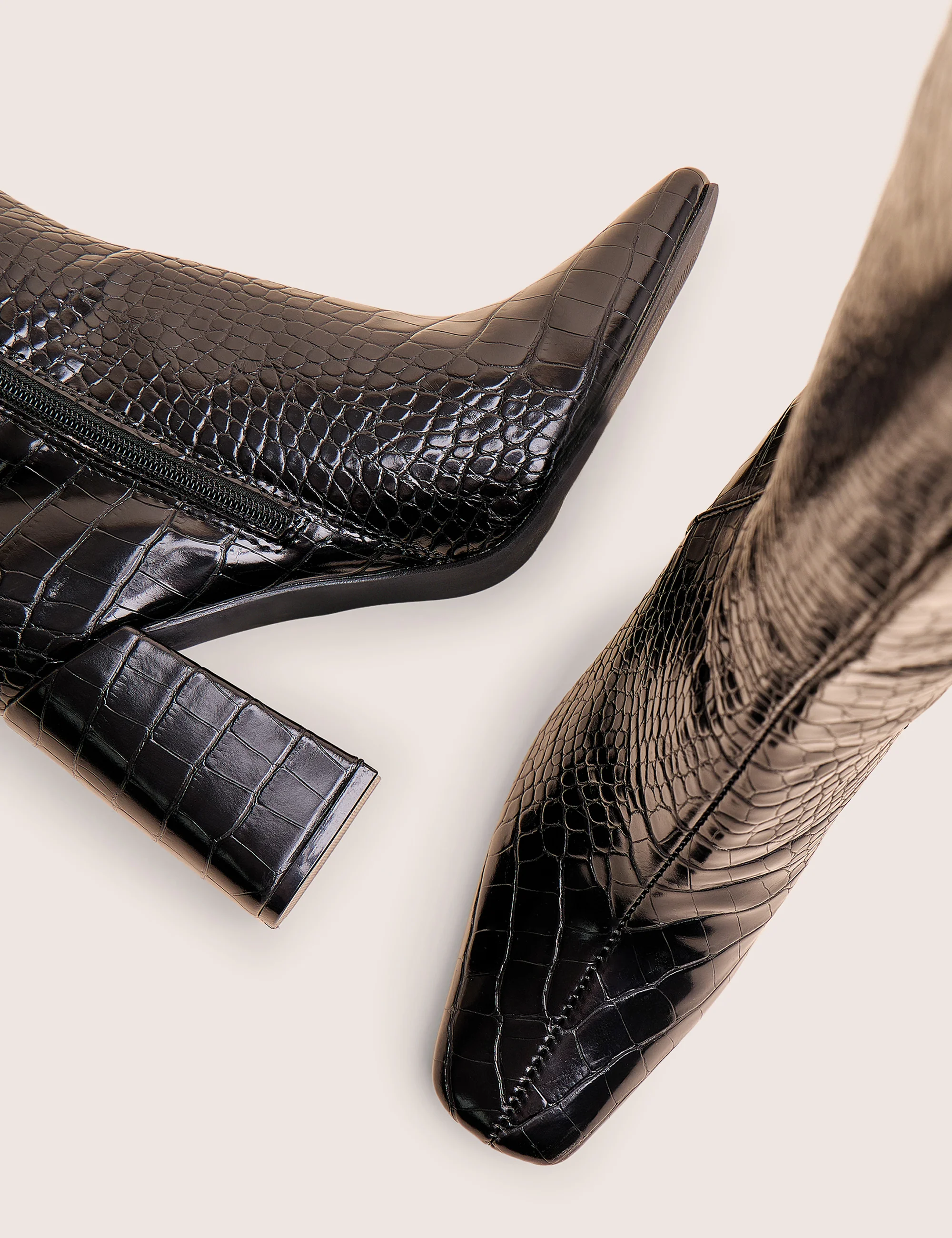 Apology Black Patent Croc Knee High Block Heel Boots - Image 6