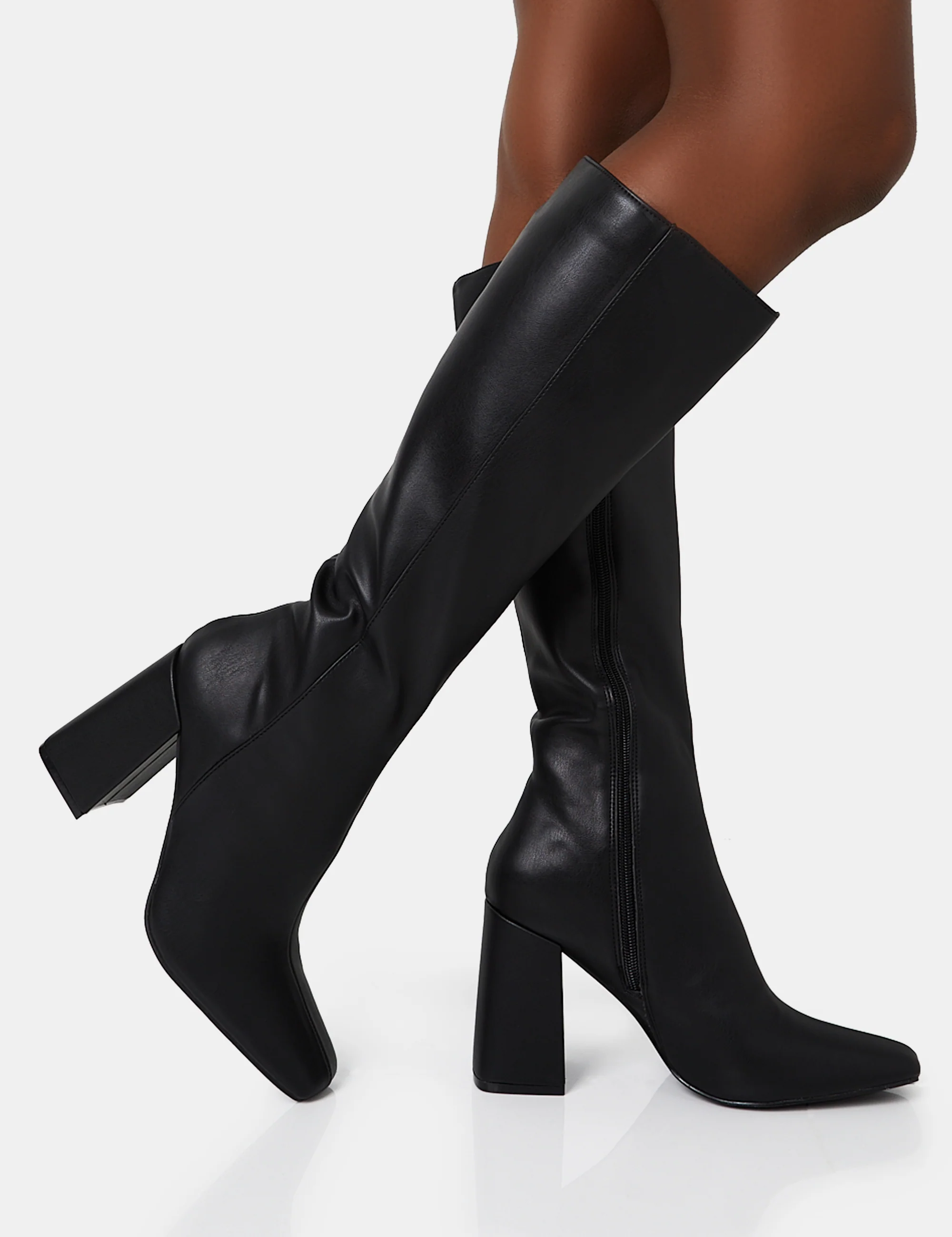 Apology Black Pu Knee High Block Heel Boots - Image 7