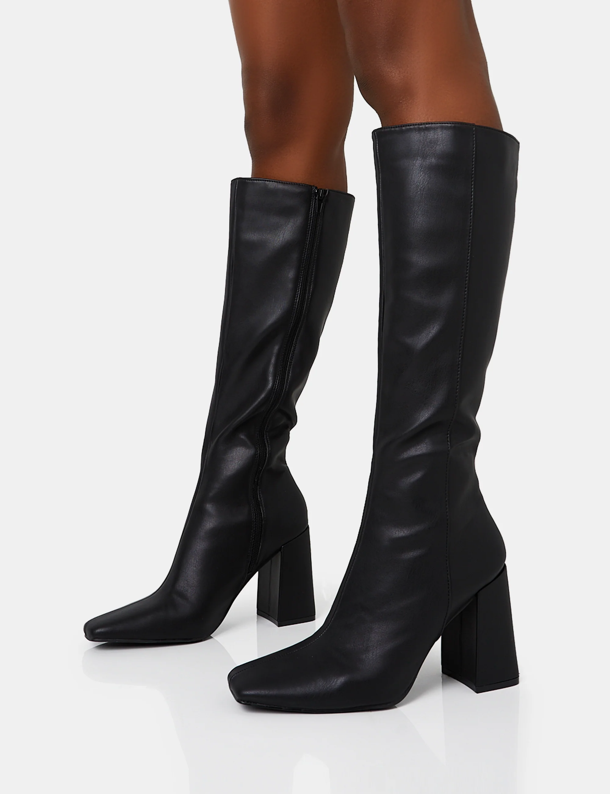 Apology Black Pu Knee High Block Heel Boots - Image 8