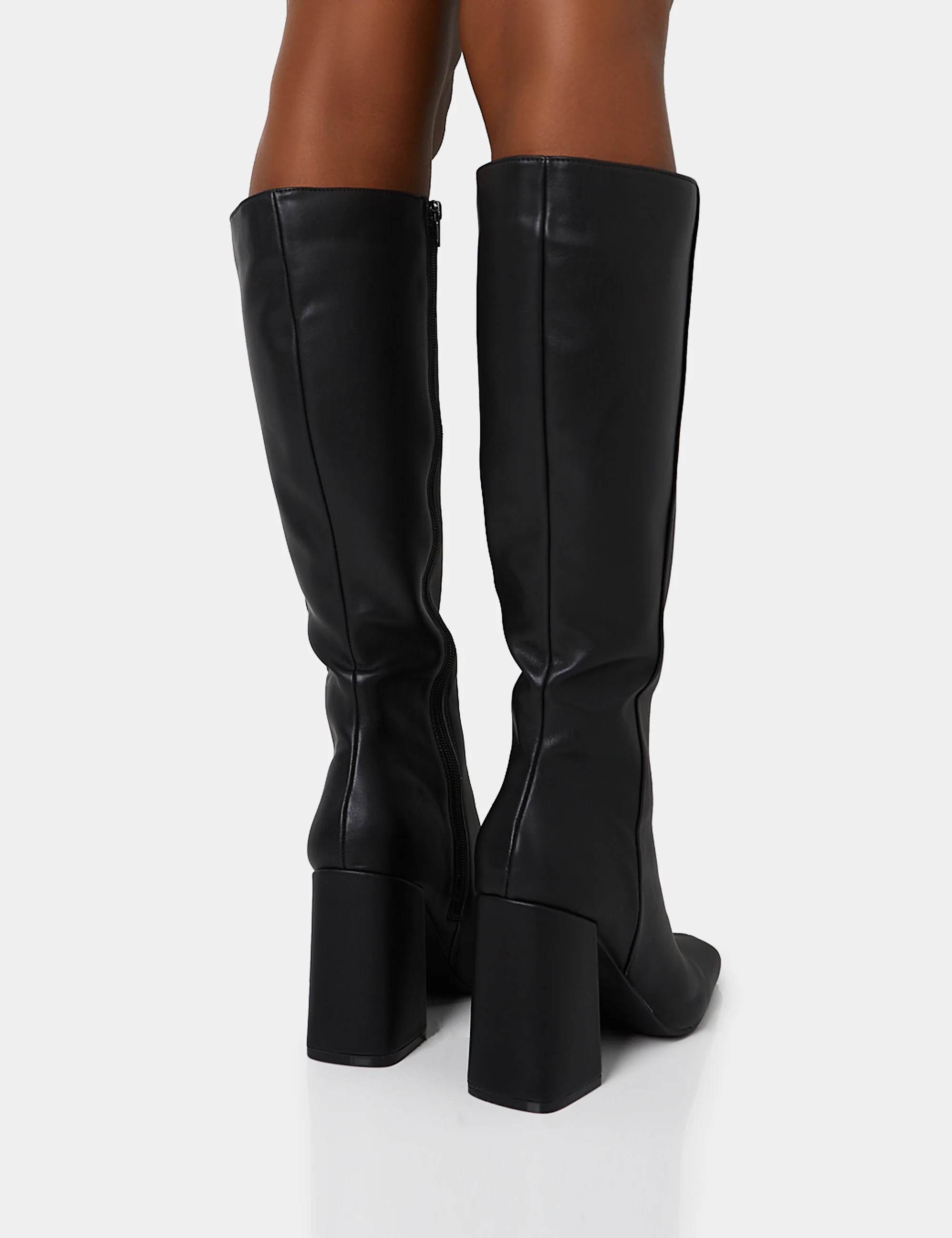 Apology Black Pu Knee High Block Heel Boots - Image 9