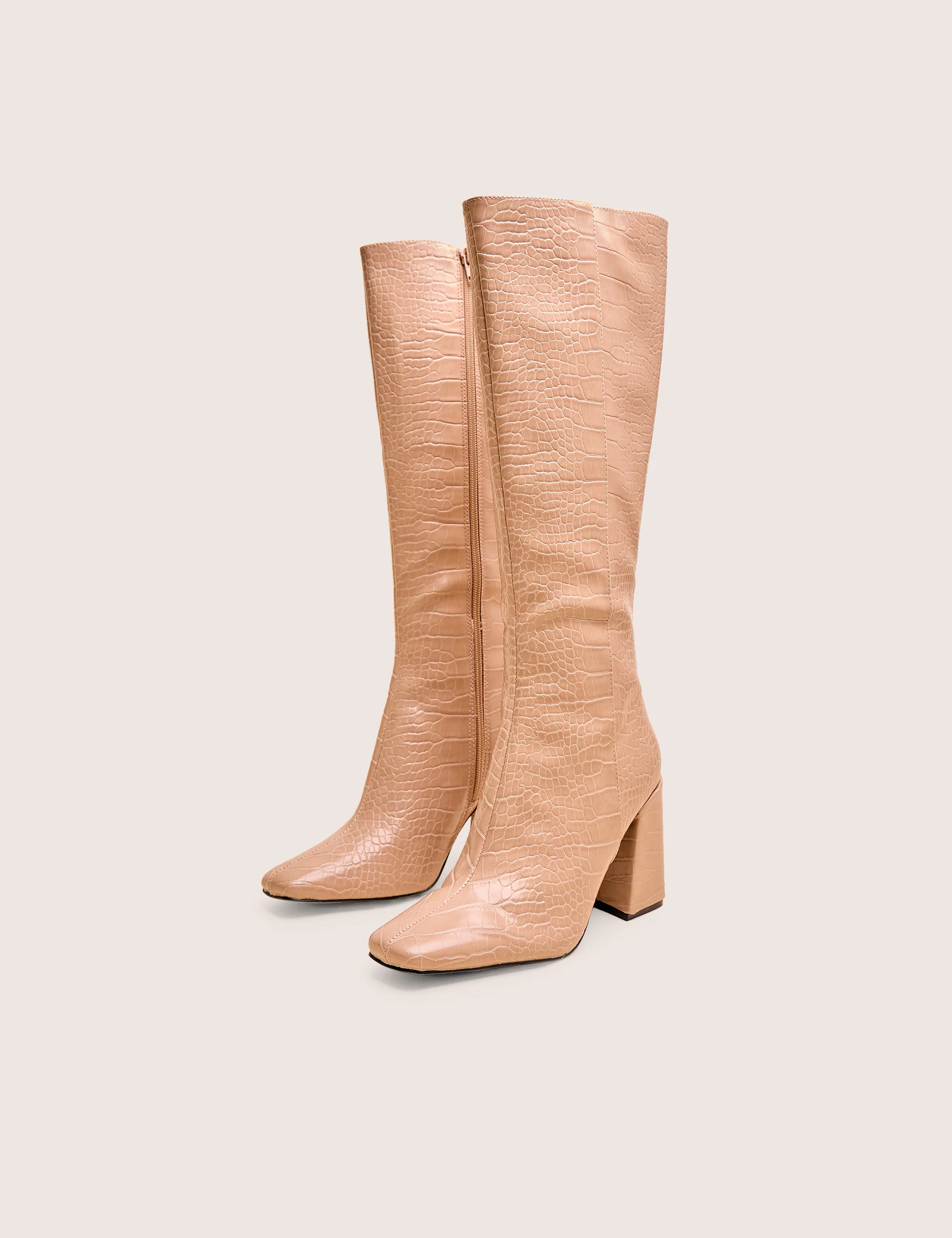 Apology Nude Patent Croc Knee High Block Heel Boots - Image 3