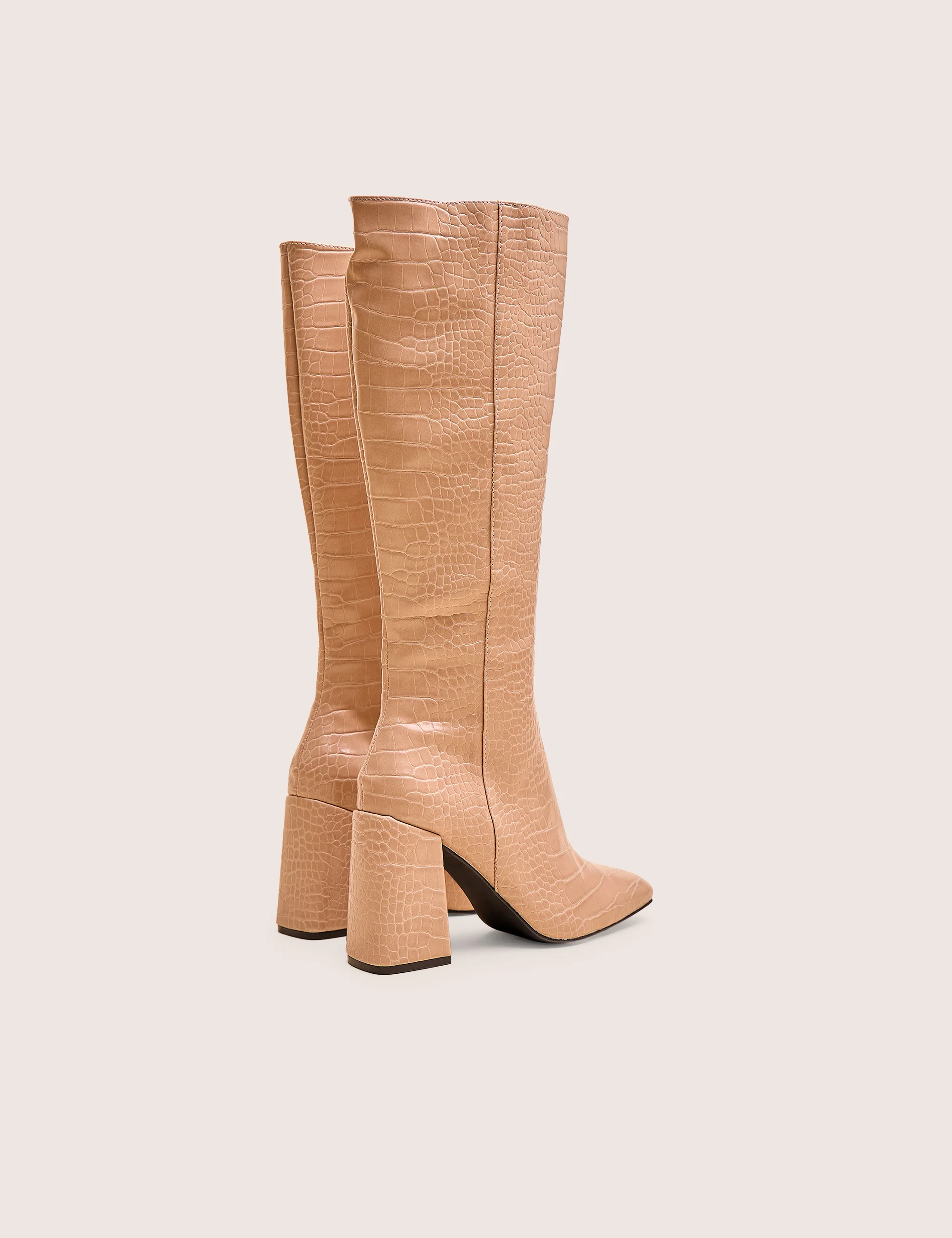 Apology Nude Patent Croc Knee High Block Heel Boots - Image 4