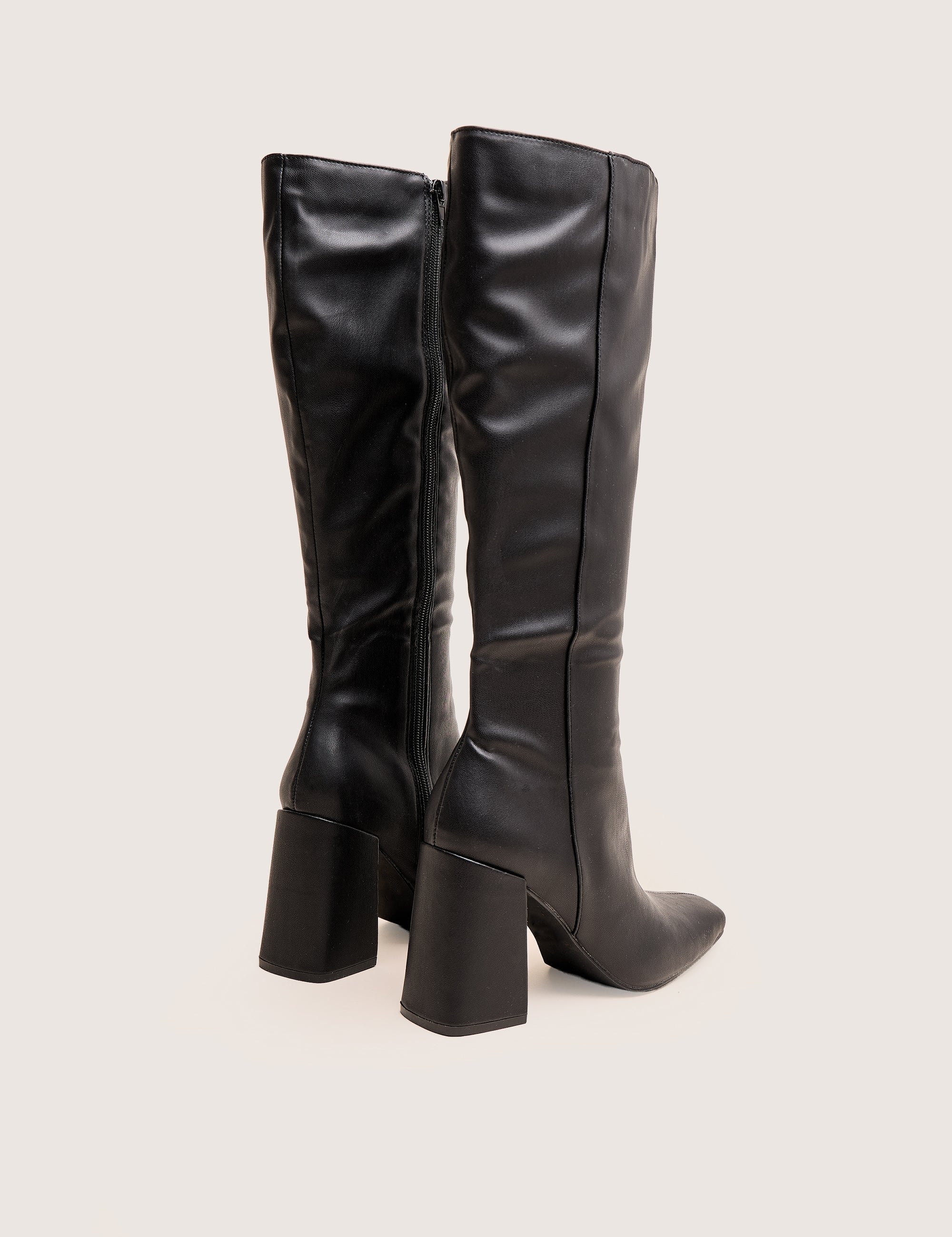 Apology Wide Fit Black Pu Knee High Block Heel Boots - Image 3