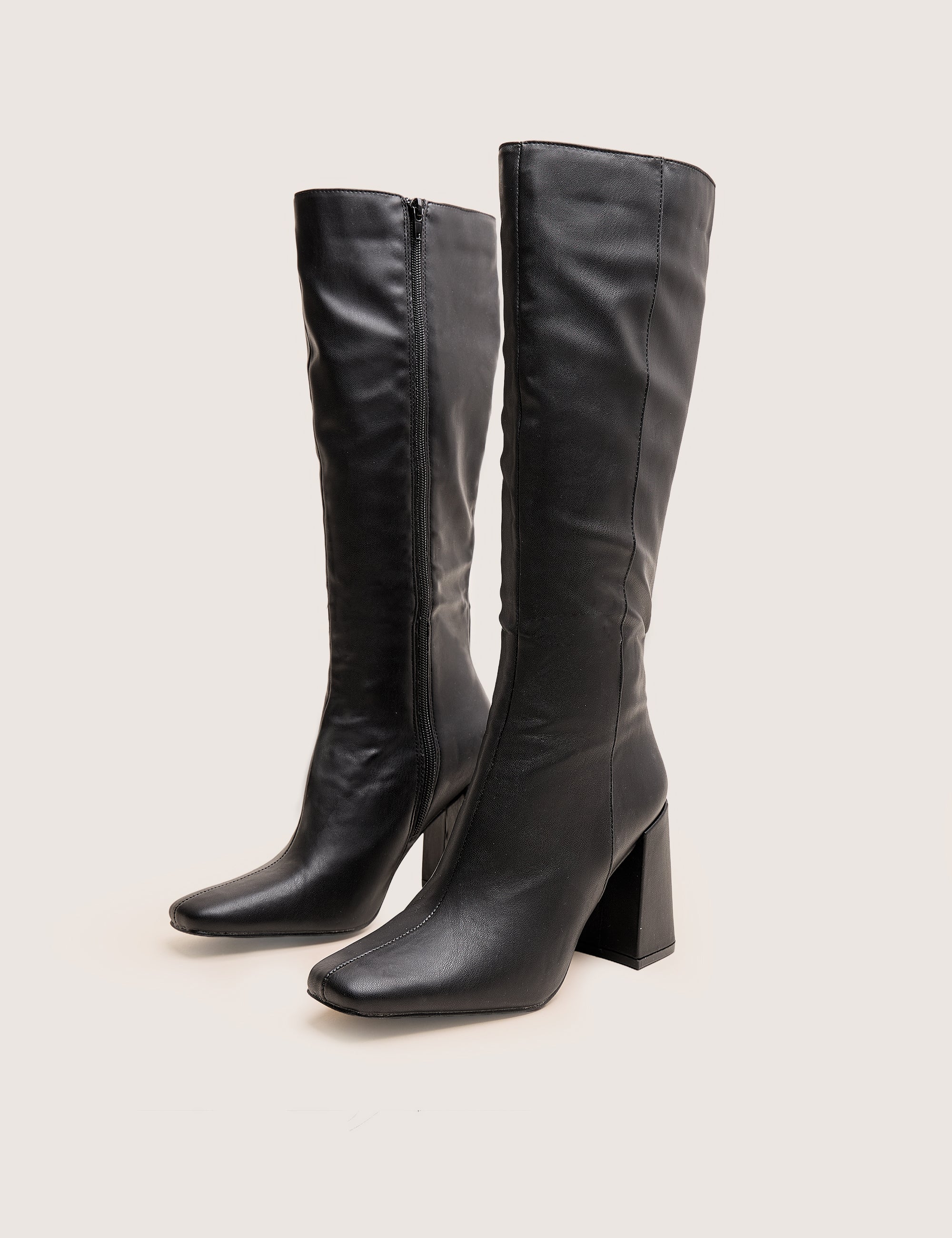 Apology Wide Fit Black Pu Knee High Block Heel Boots - Image 4