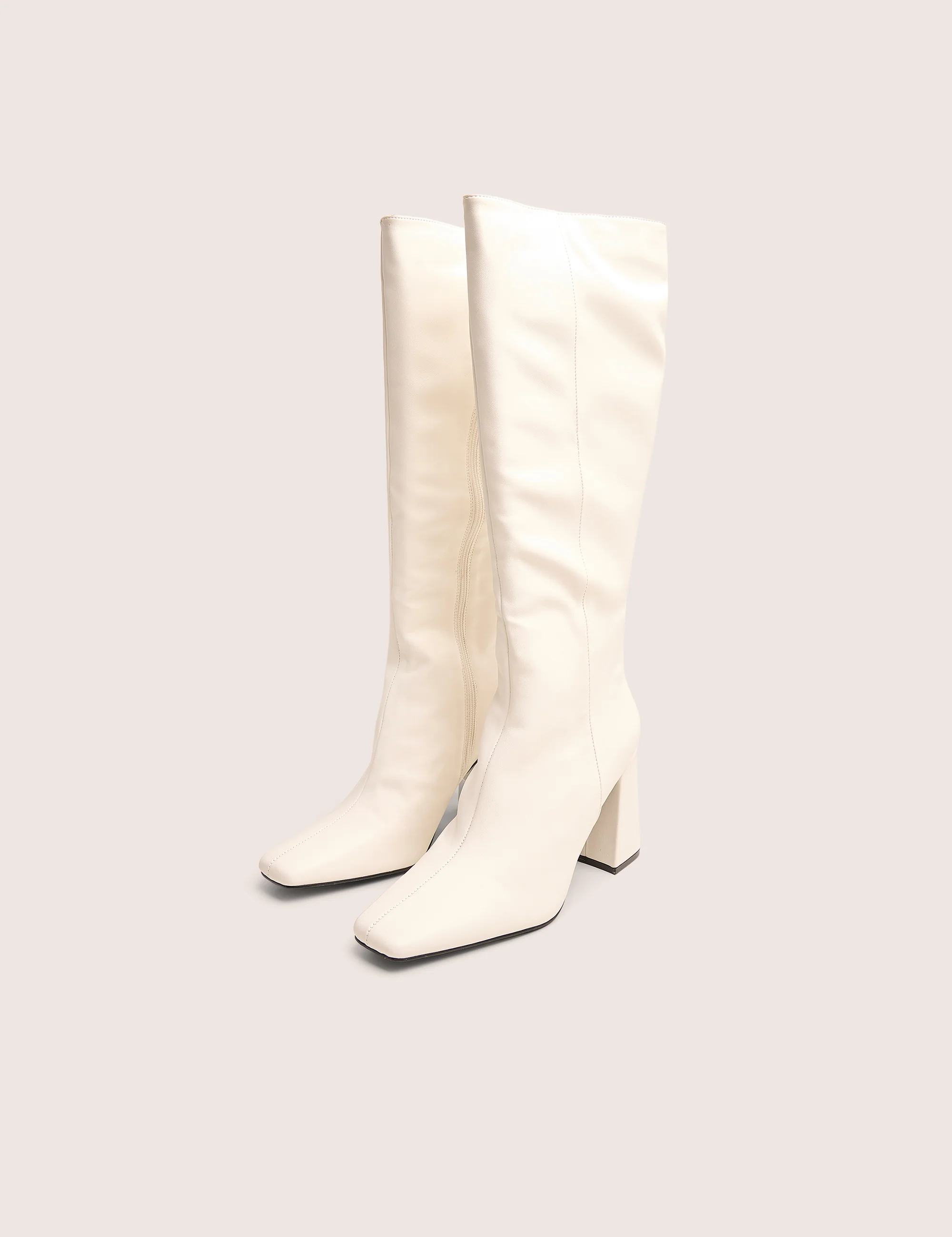 Apology White Pu Knee High Block Heel Boots - Image 3