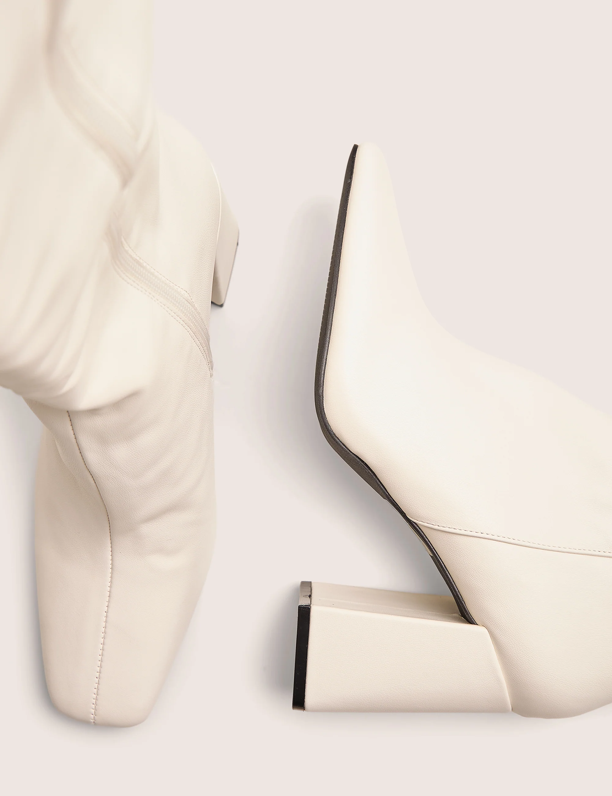 Apology White Pu Knee High Block Heel Boots - Image 4