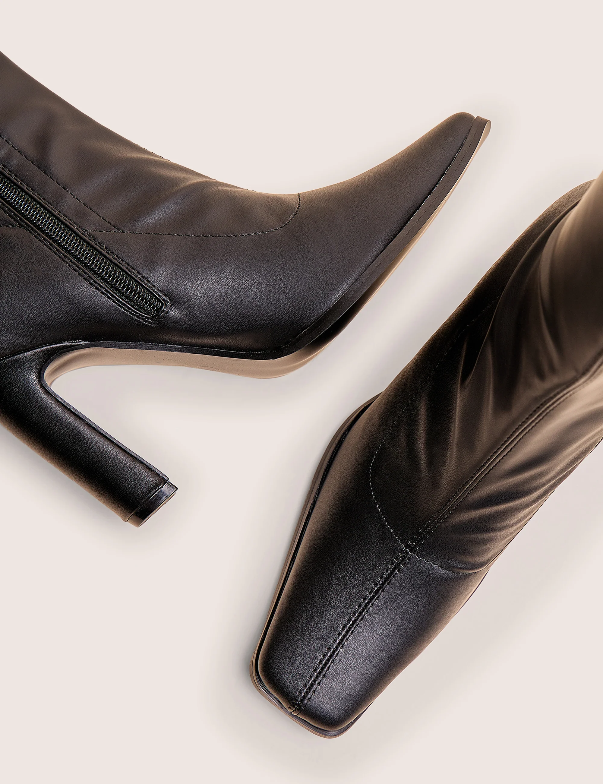 Acquaria Black Pu Over the Knee Flared Heel Boots - Image 4