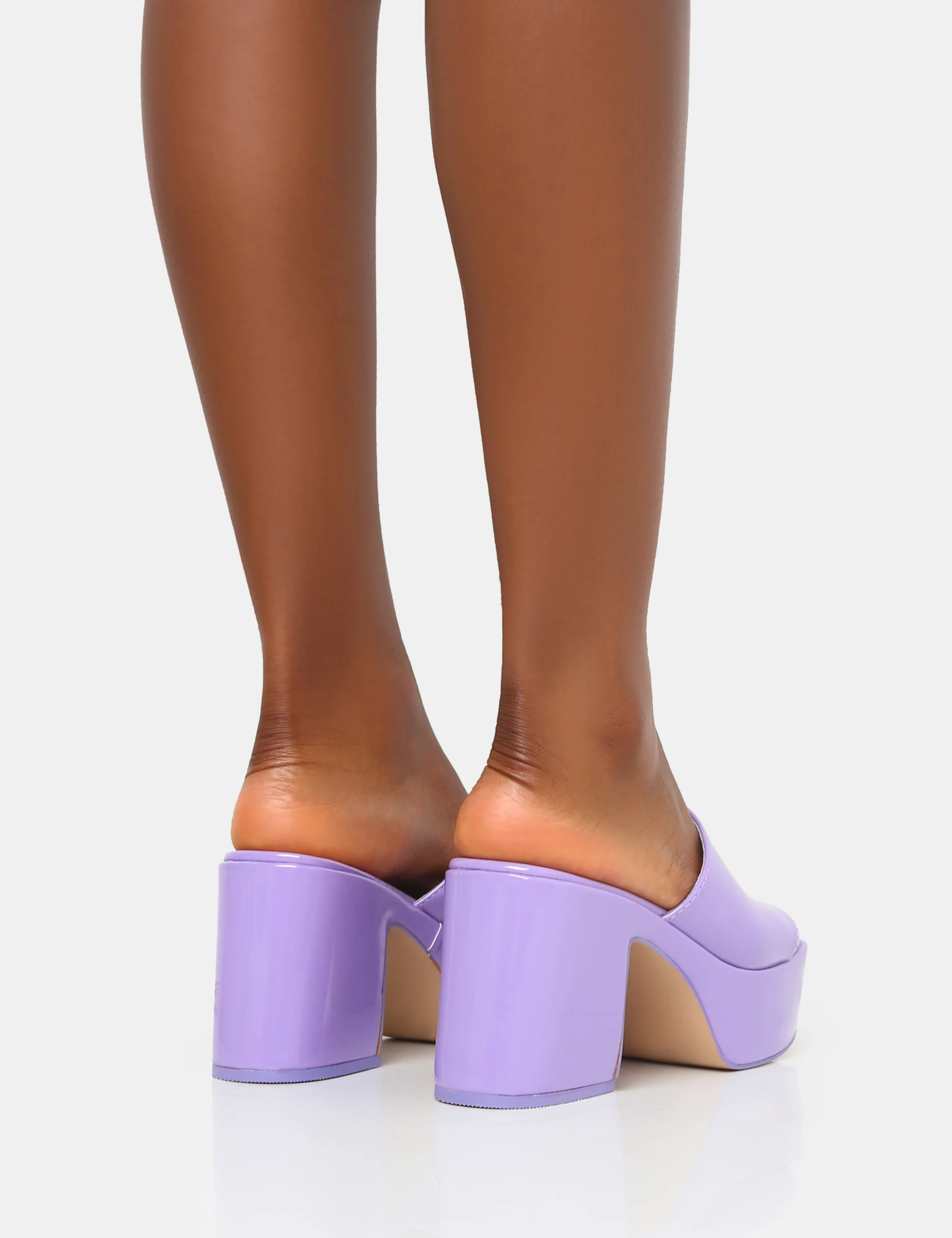 Ariel Lilac Patent Mule Chunky Mid Platform Heels - Image 2