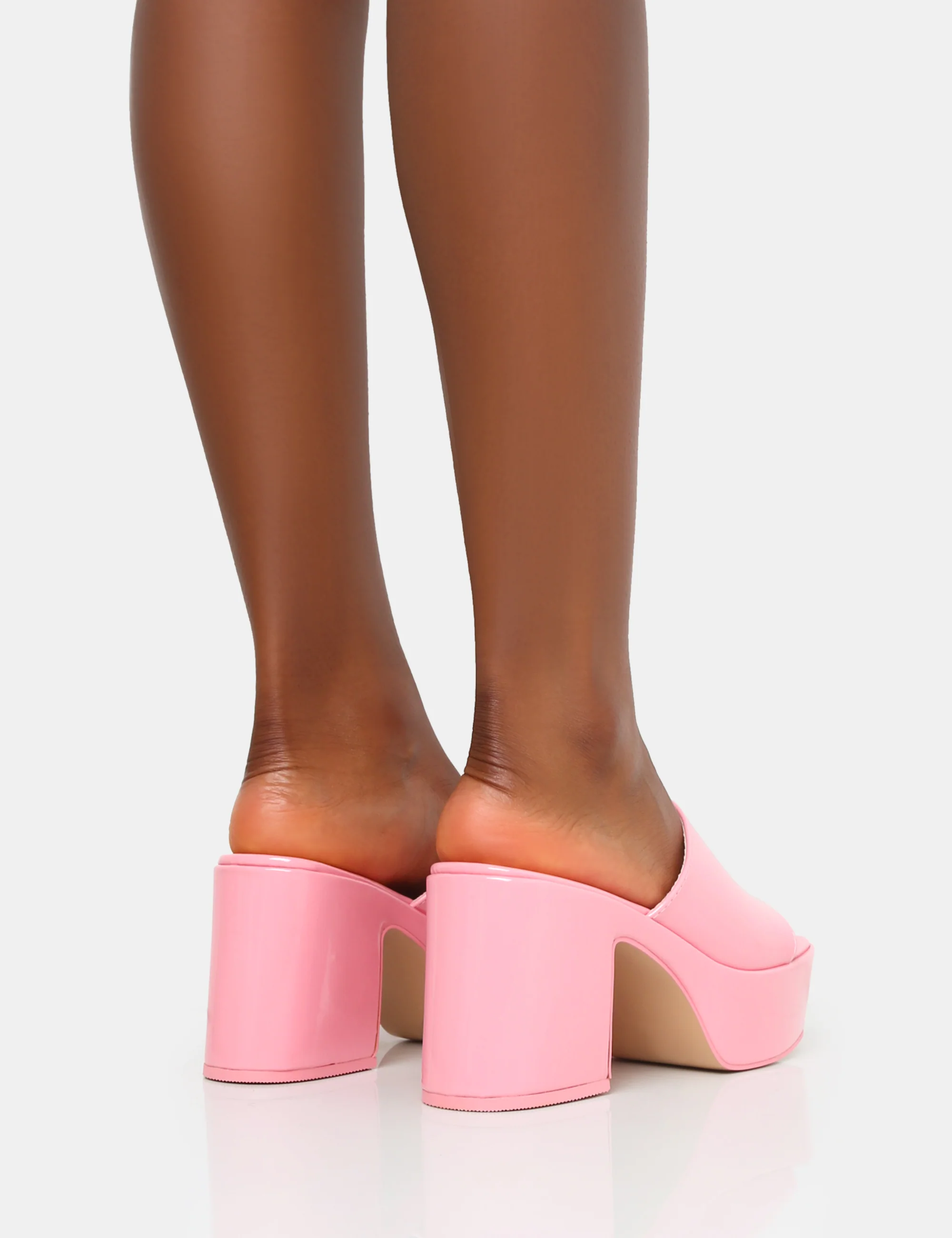 Ariel Pink Patent Patent Mule Chunky Mid Platform Heels - Image 2