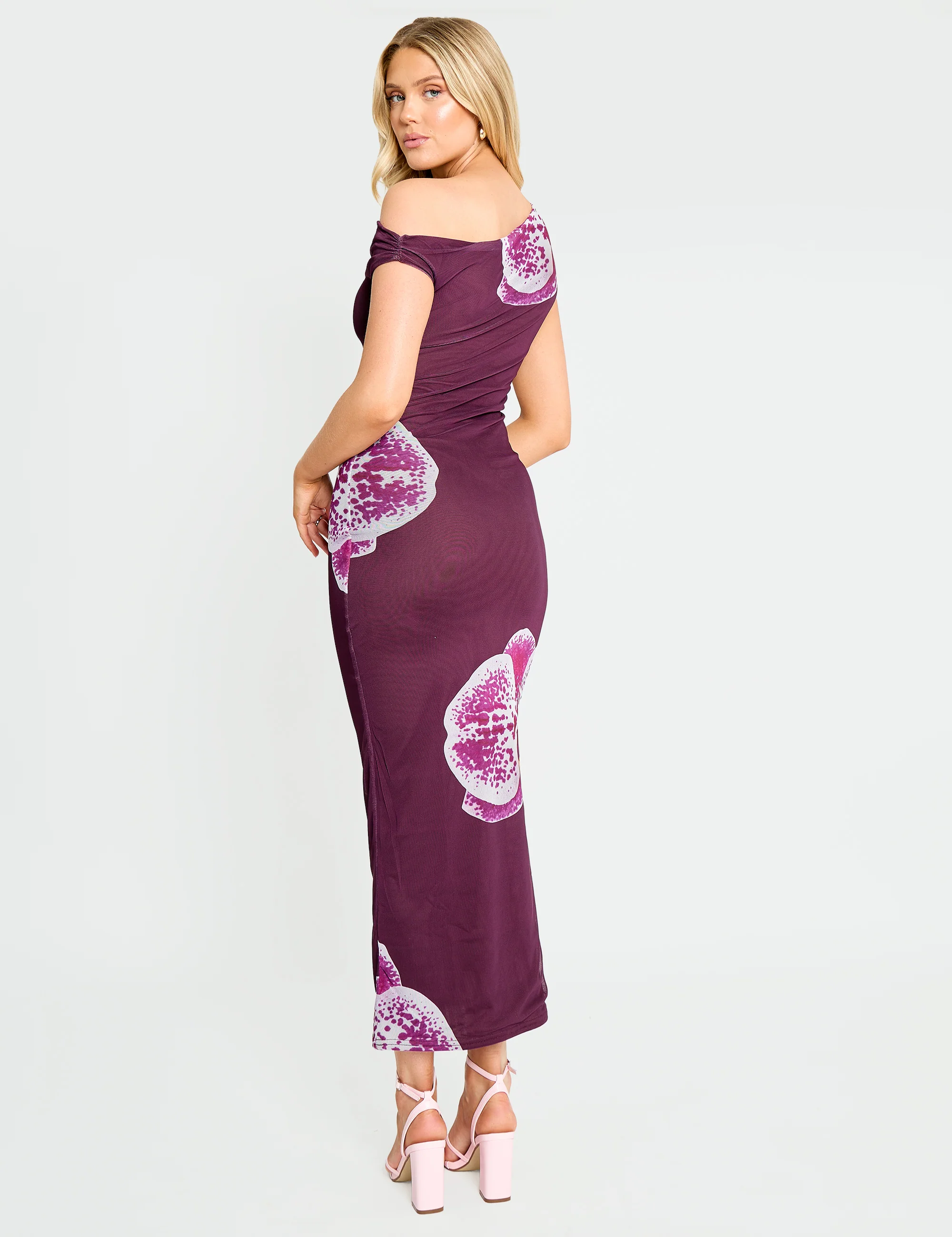 Asymmetric One Shoulder Floral Maxi Dress Burgundy - Image 3