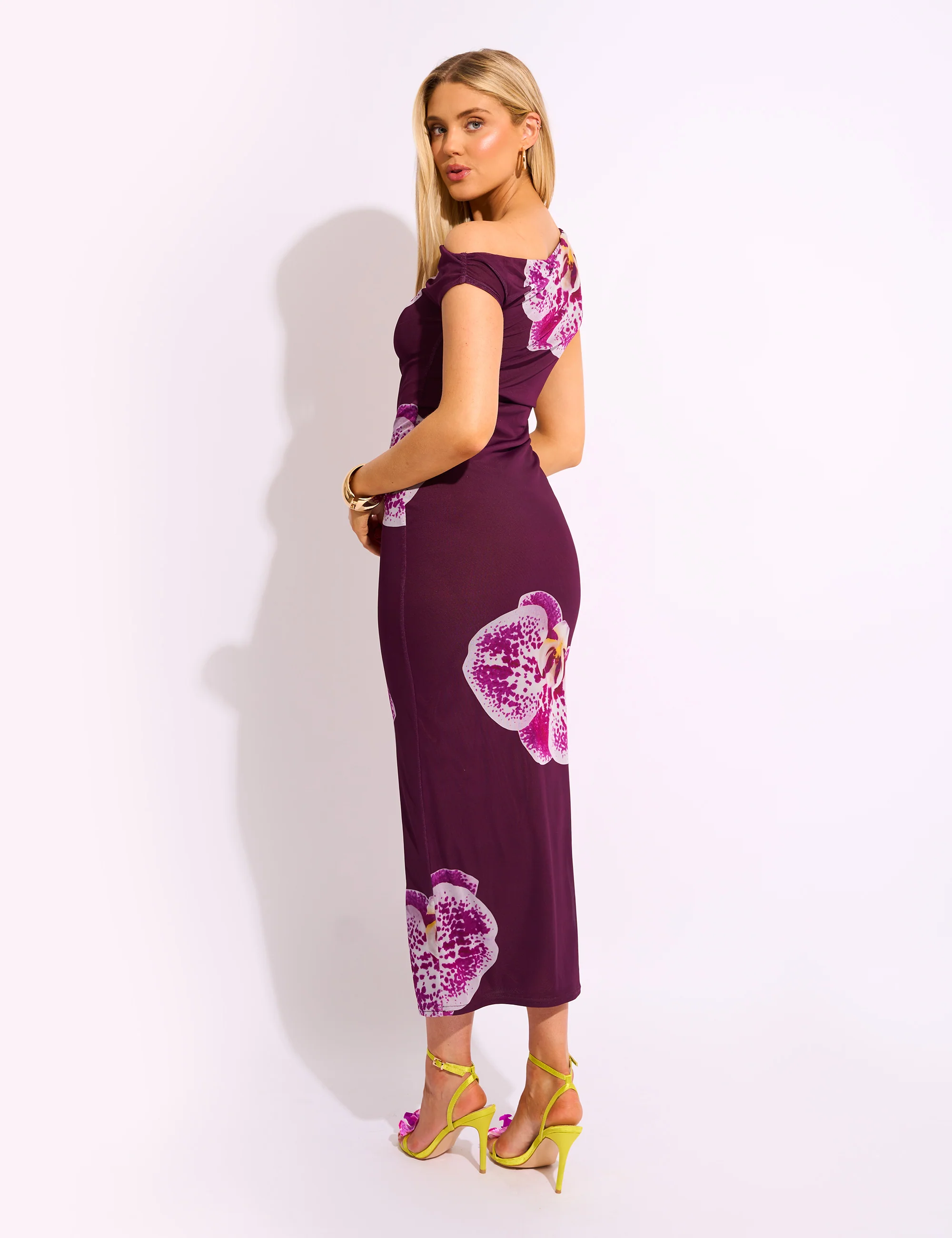 Asymmetric One Shoulder Floral Maxi Dress Burgundy - Image 8