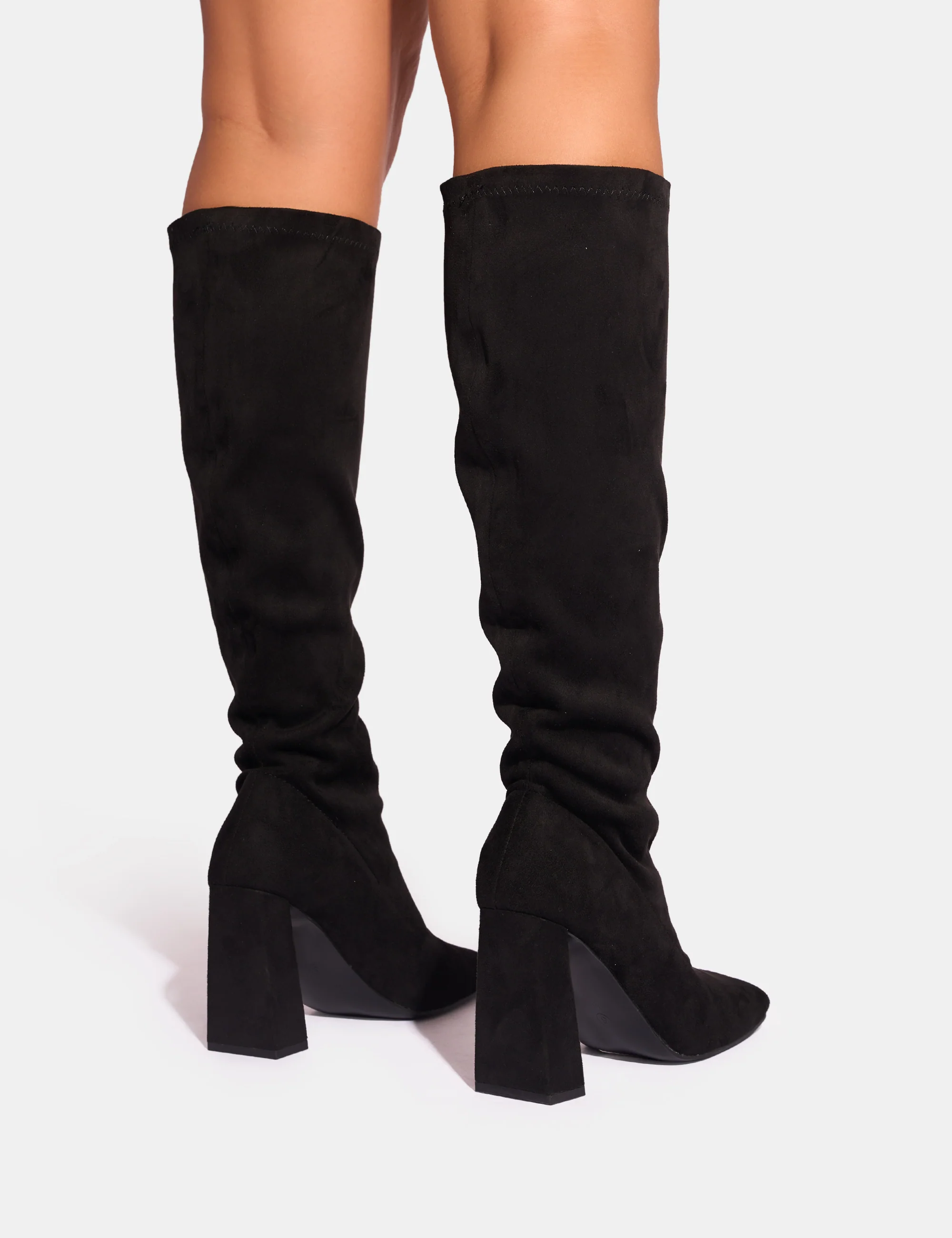 Audrina Black Suede Block Heel Knee High Sock Boots - Image 7