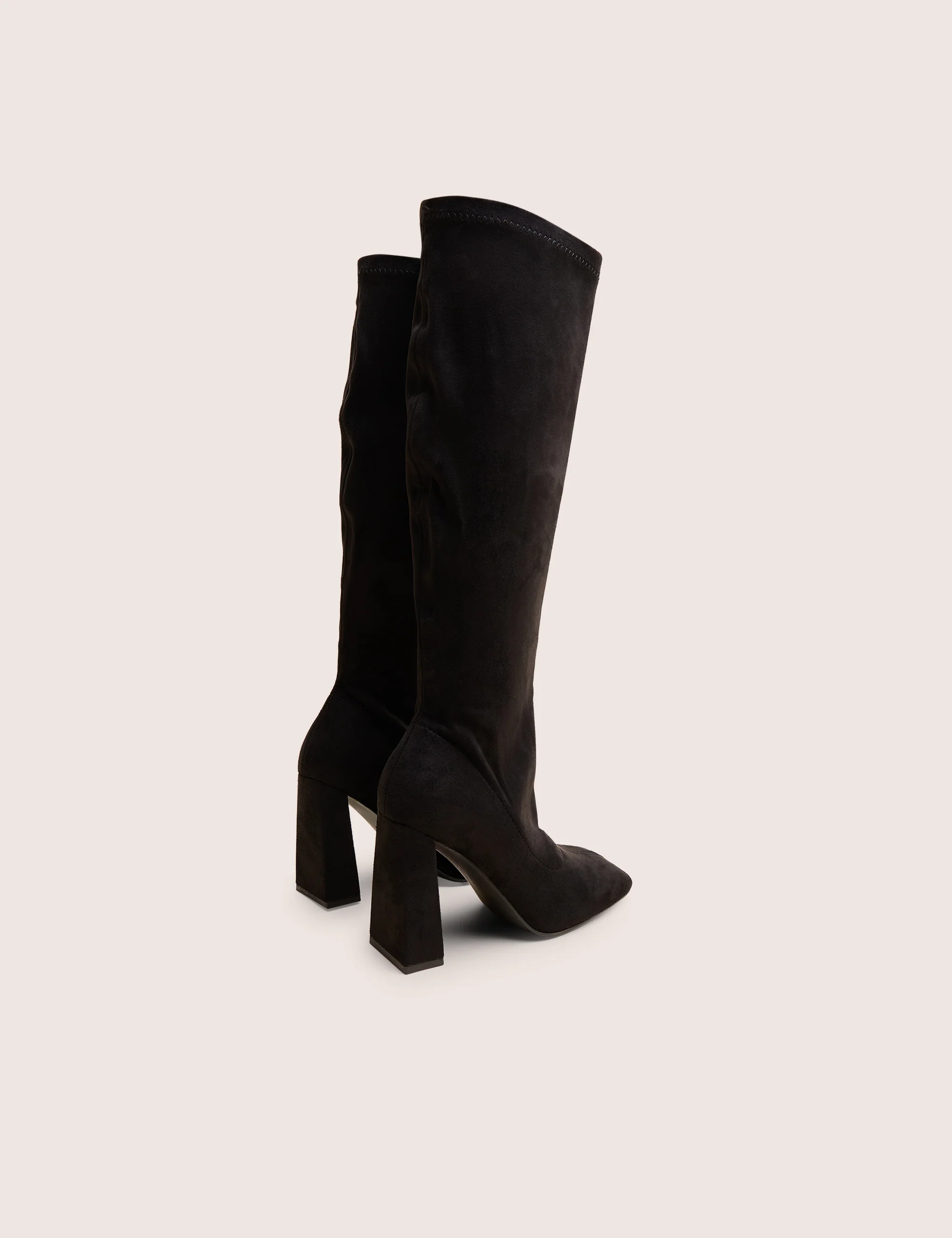 Audrina Black Suede Wide Fit Block Heel Knee High Sock Boots - Image 3