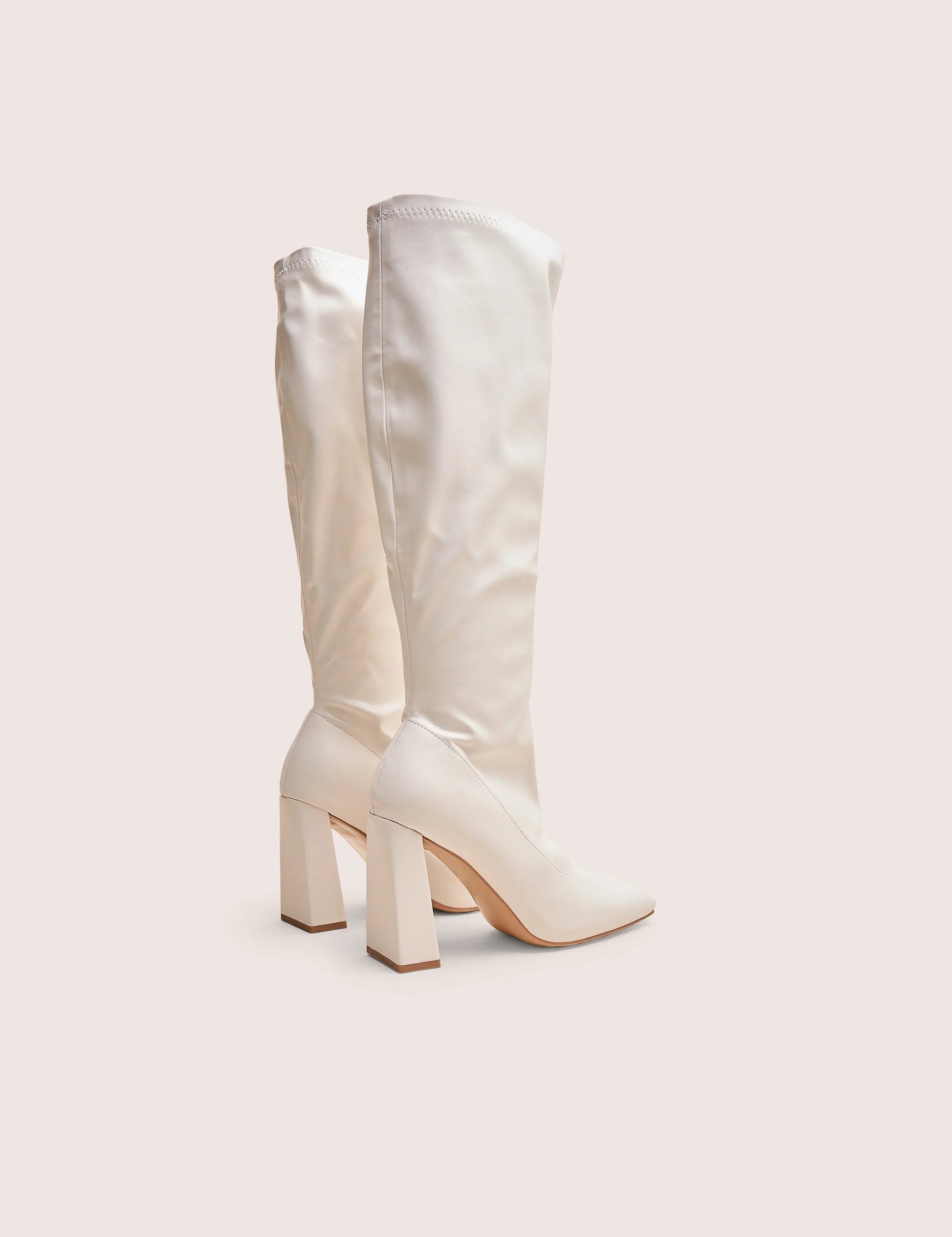 Audrina White Pu Block Heel Knee High Sock Boots - Image 3