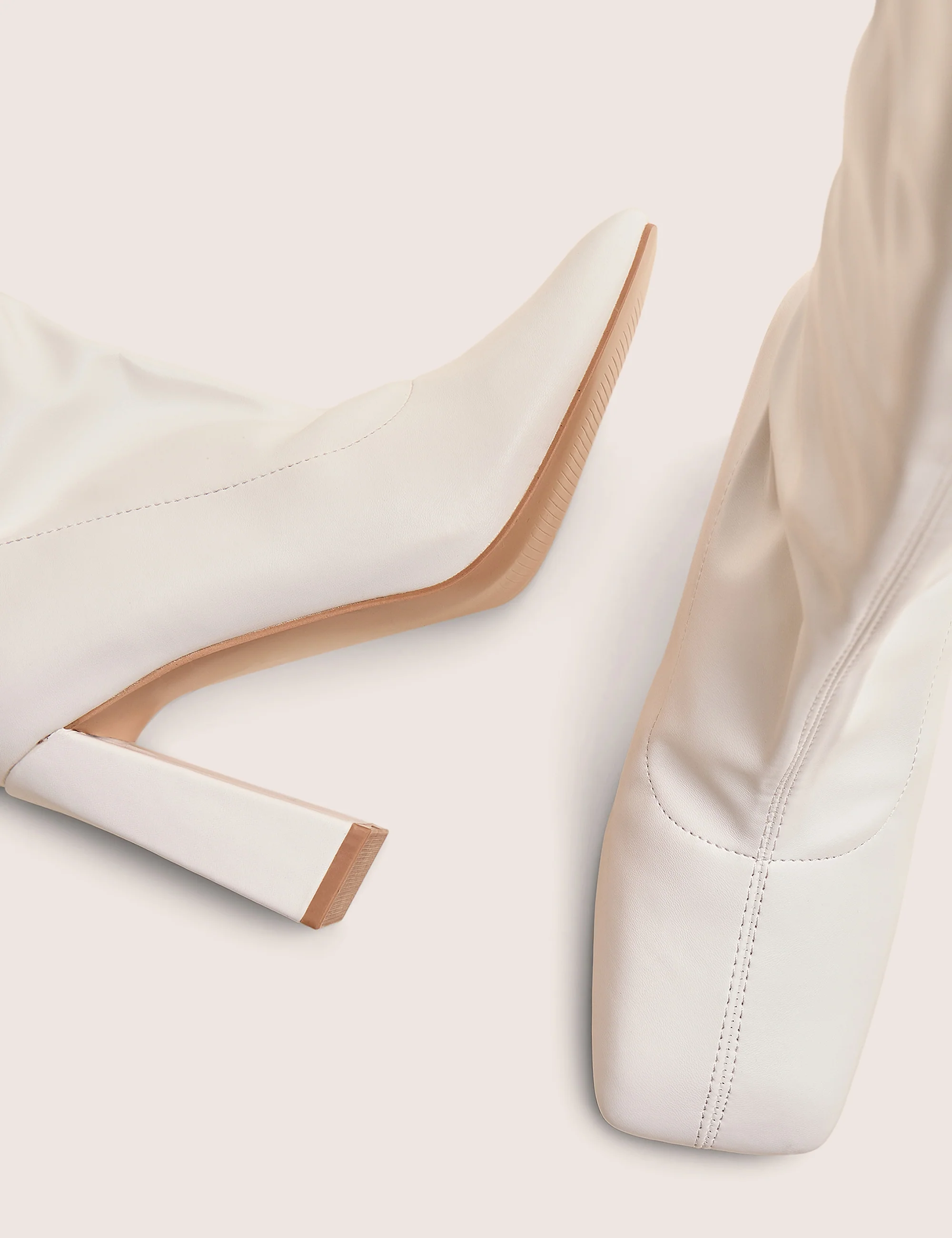 Audrina White Pu Block Heel Knee High Sock Boots - Image 4
