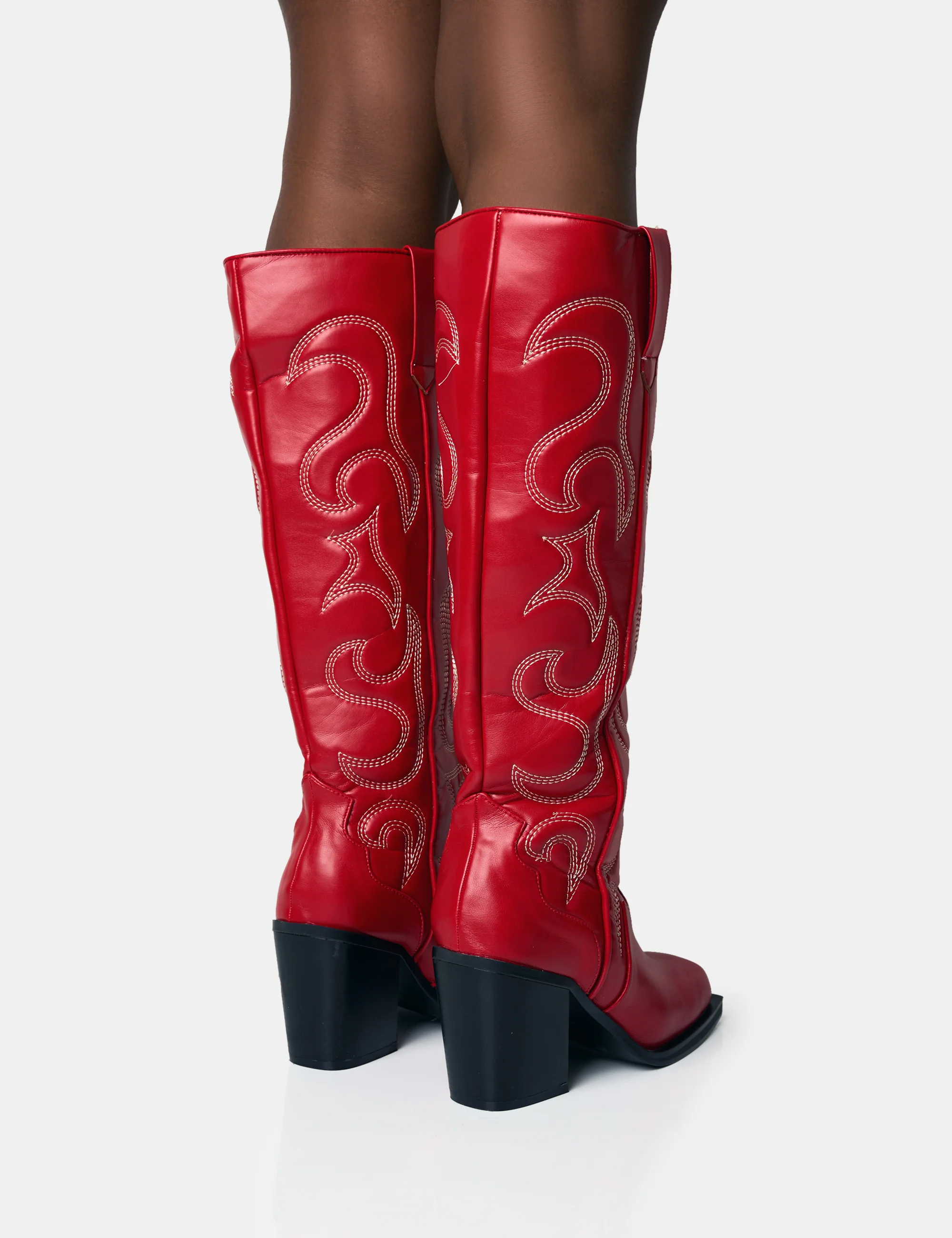 Austine Red Western Block Heel Knee High Boots - Image 4