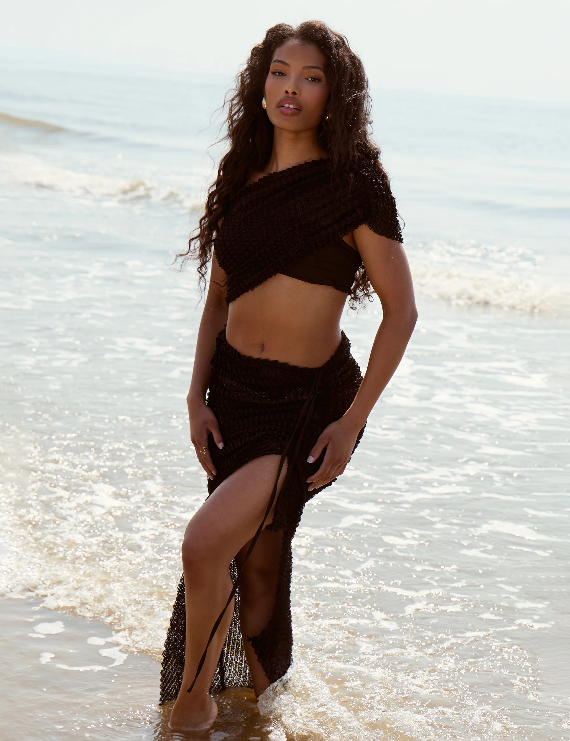 Asymmetric Ruched Maxi Skirt Black - Image 5