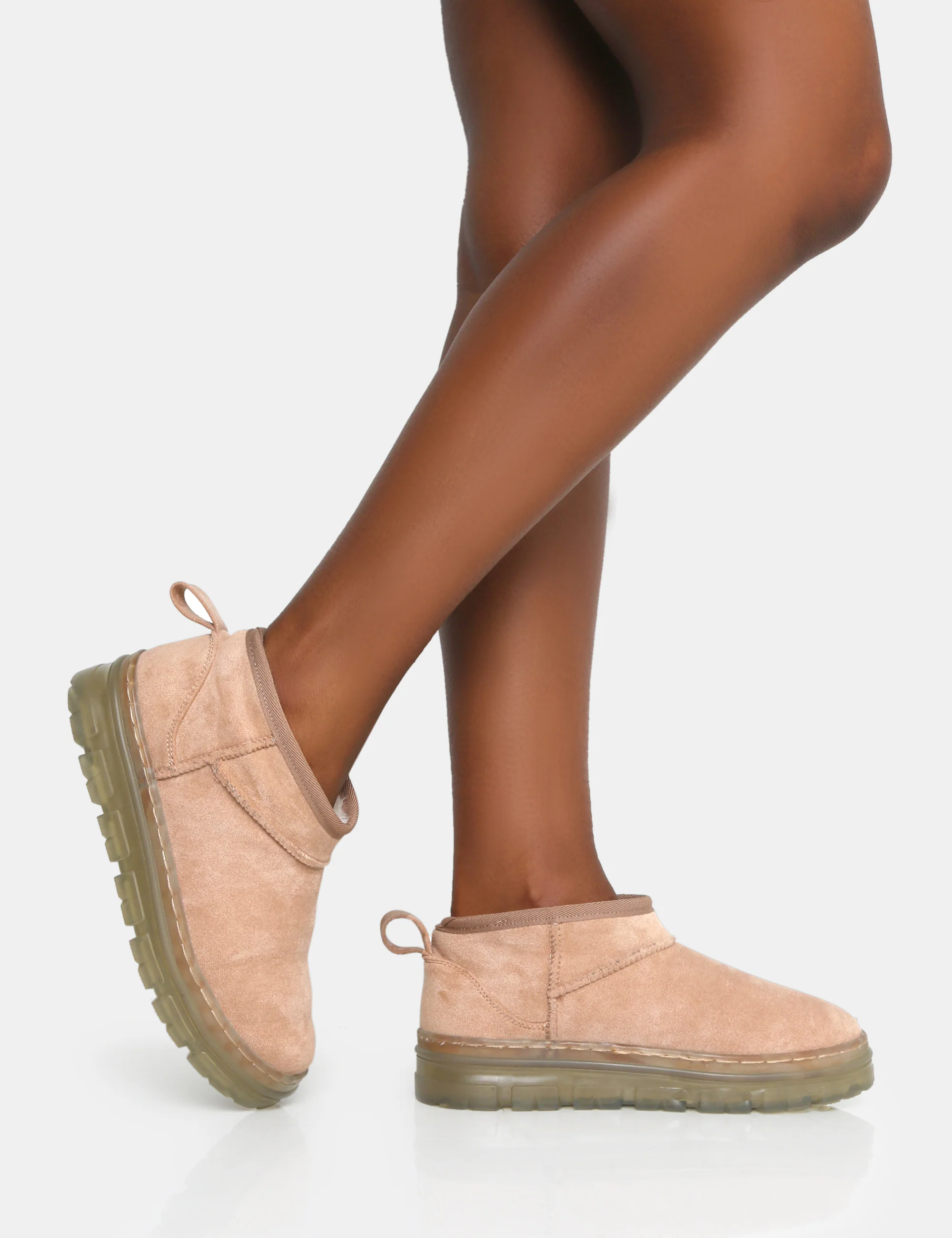 Bambi Beige Faux Suede Ultra Mini Ankle Boots - Image 3
