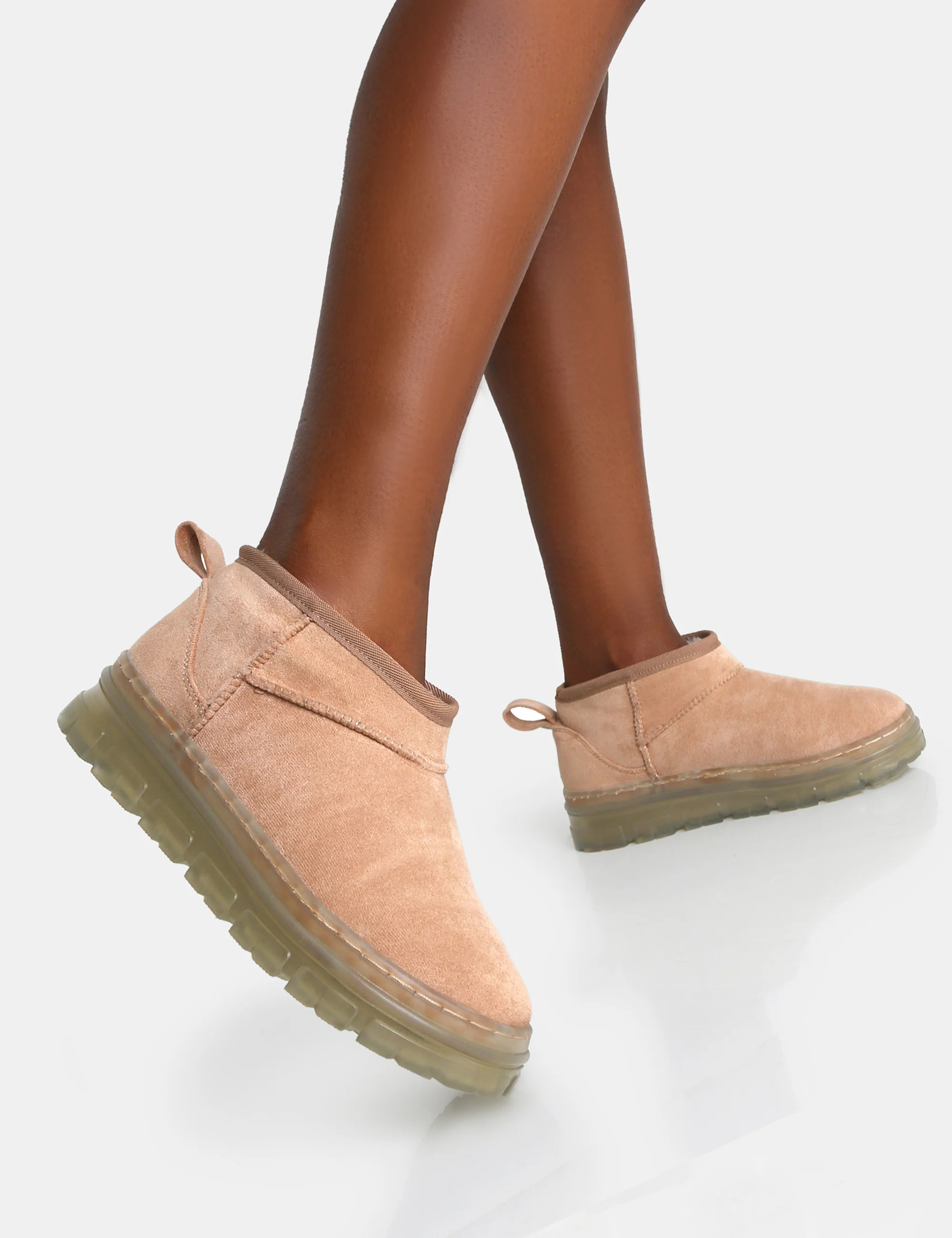 Bambi Beige Faux Suede Ultra Mini Ankle Boots - Image 4