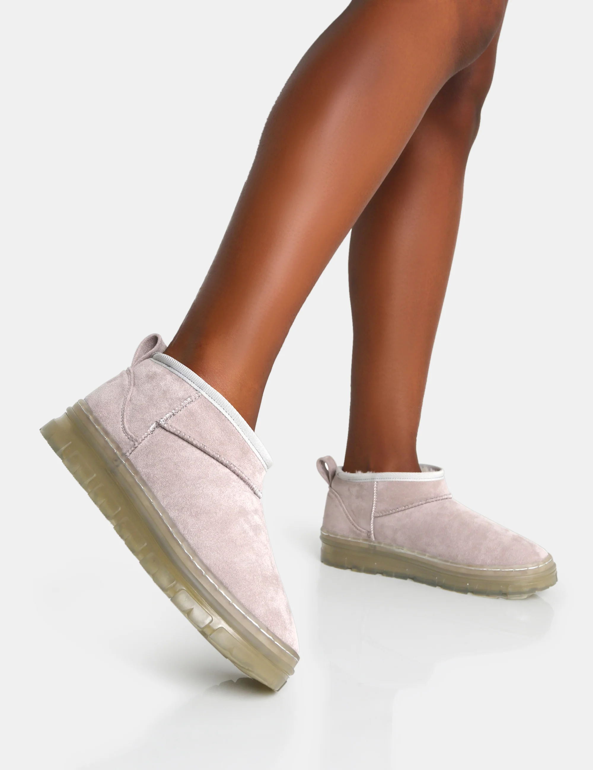 Bambi Light Grey Faux Suede Ultra Mini Ankle Boots - Image 3