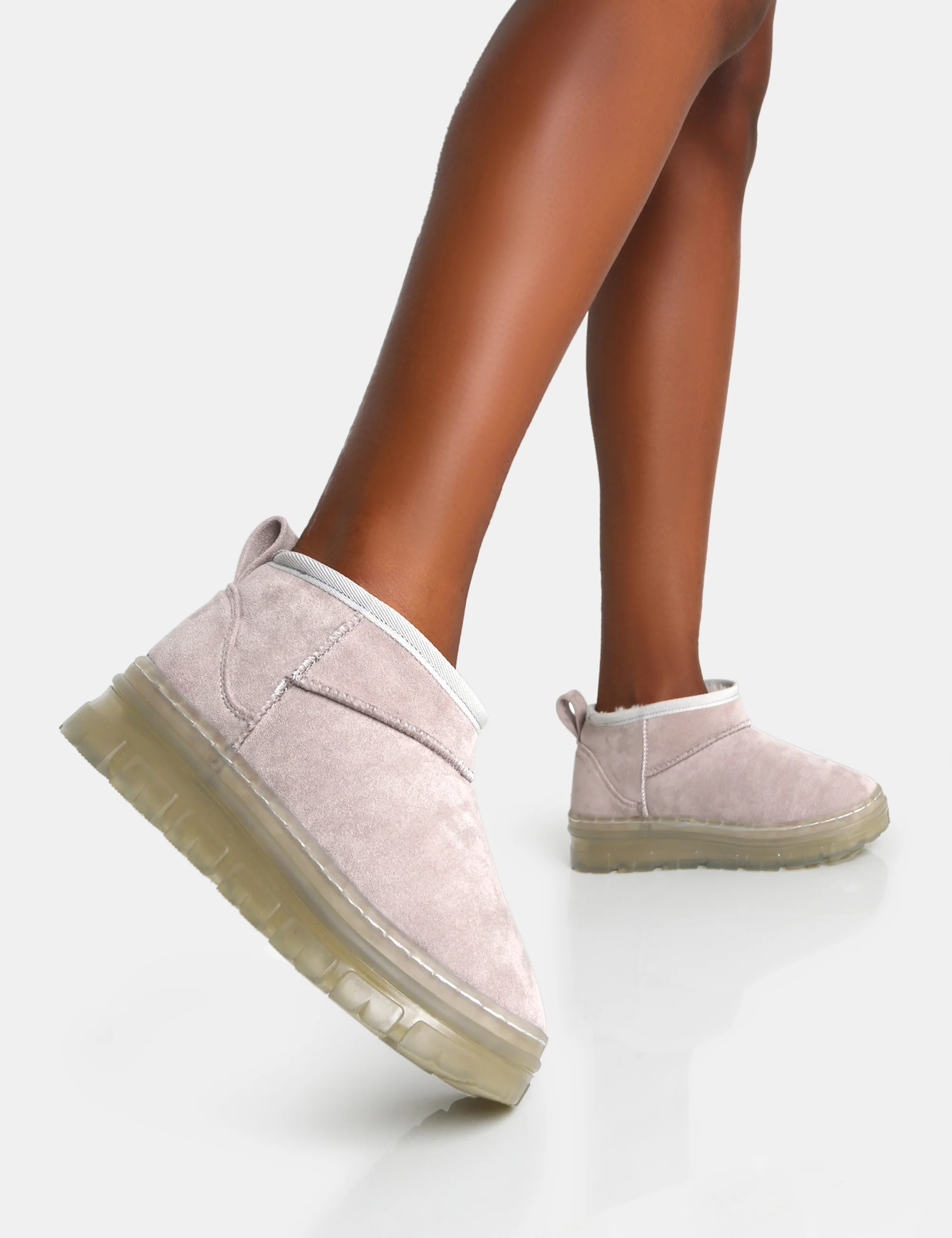 Bambi Light Grey Faux Suede Ultra Mini Ankle Boots - Image 4