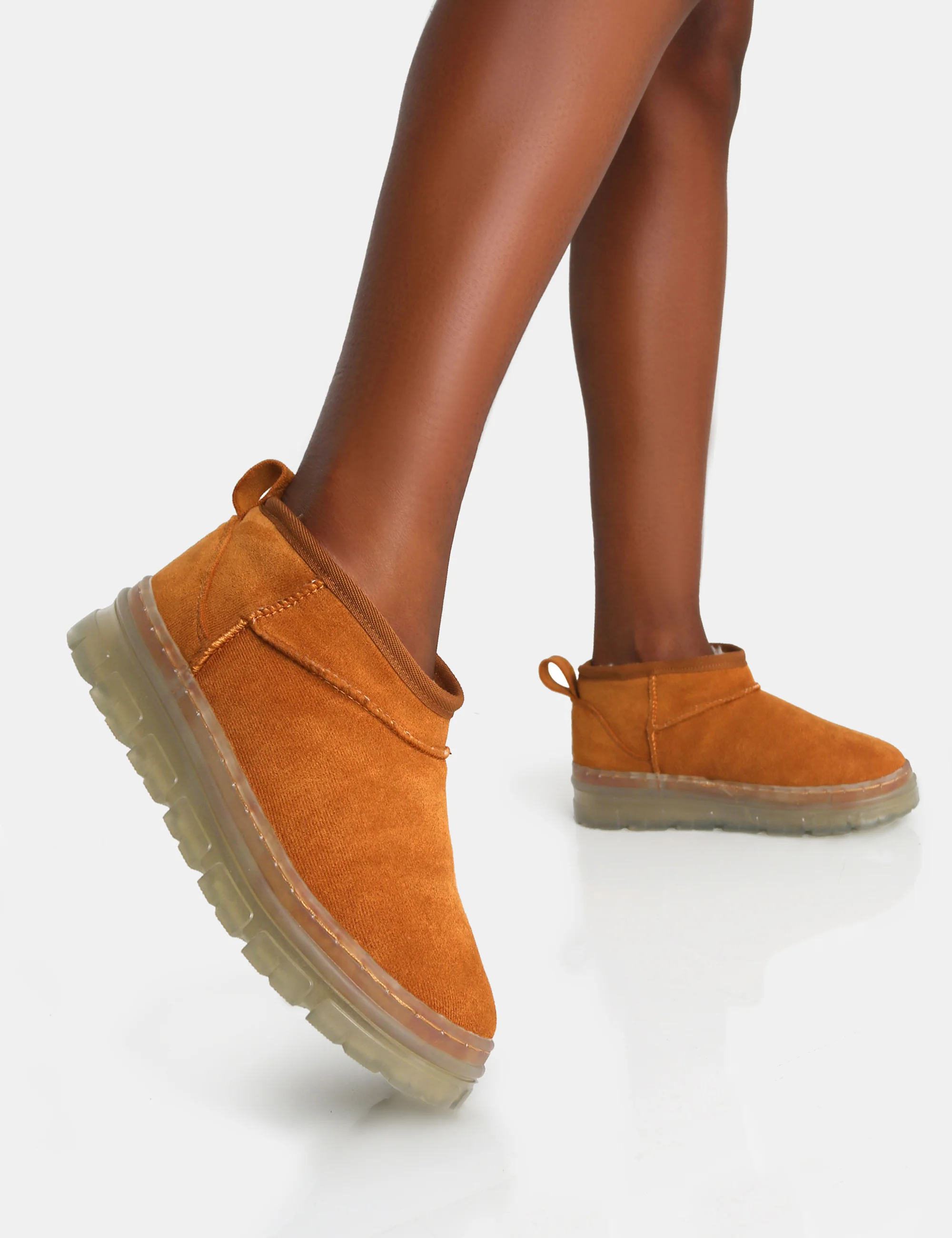 Bambi Tan Faux Suede Ultra Mini Ankle Boots - Image 3