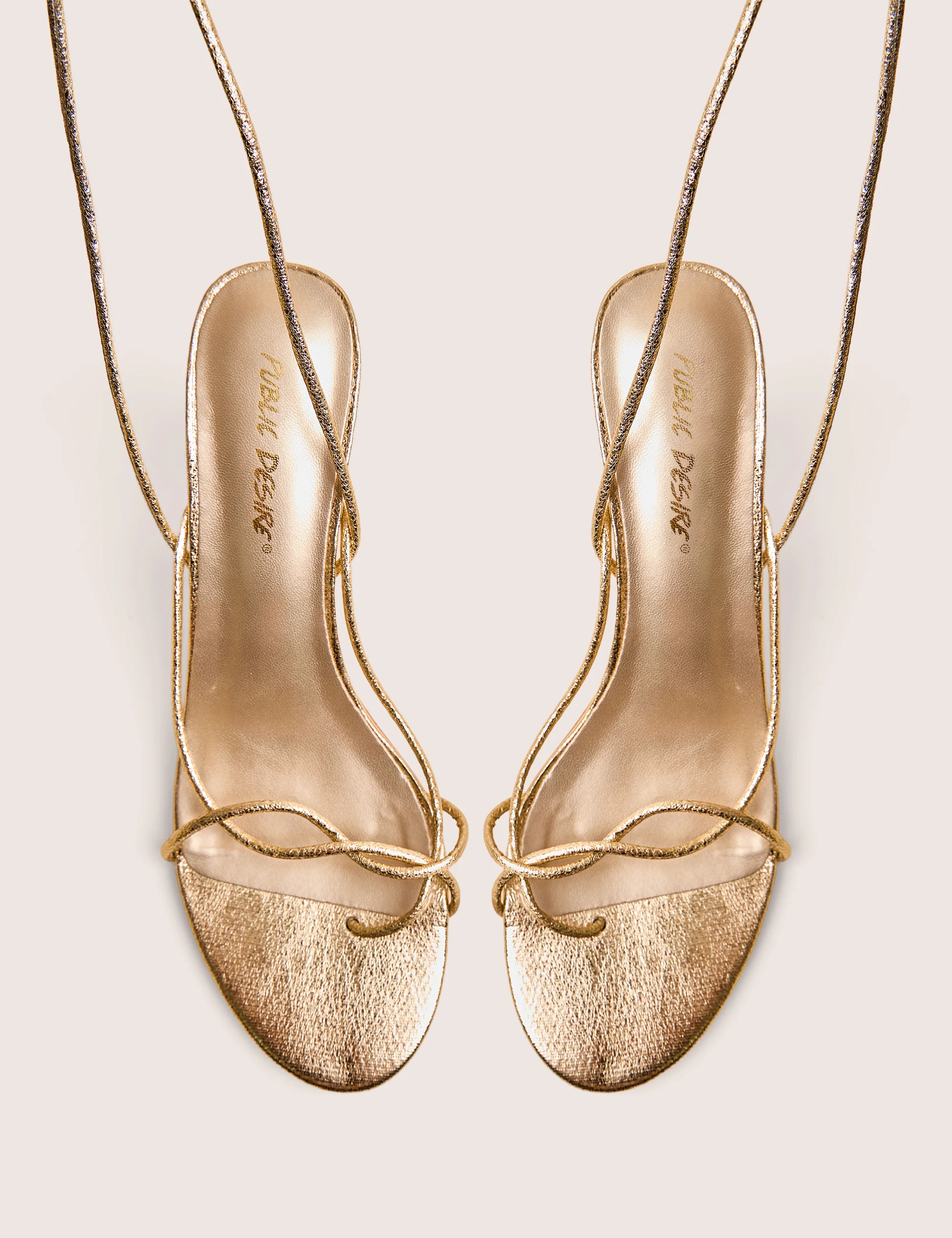 Birdie Gold Cracked Pu Lace Up Mid Heels - Image 2