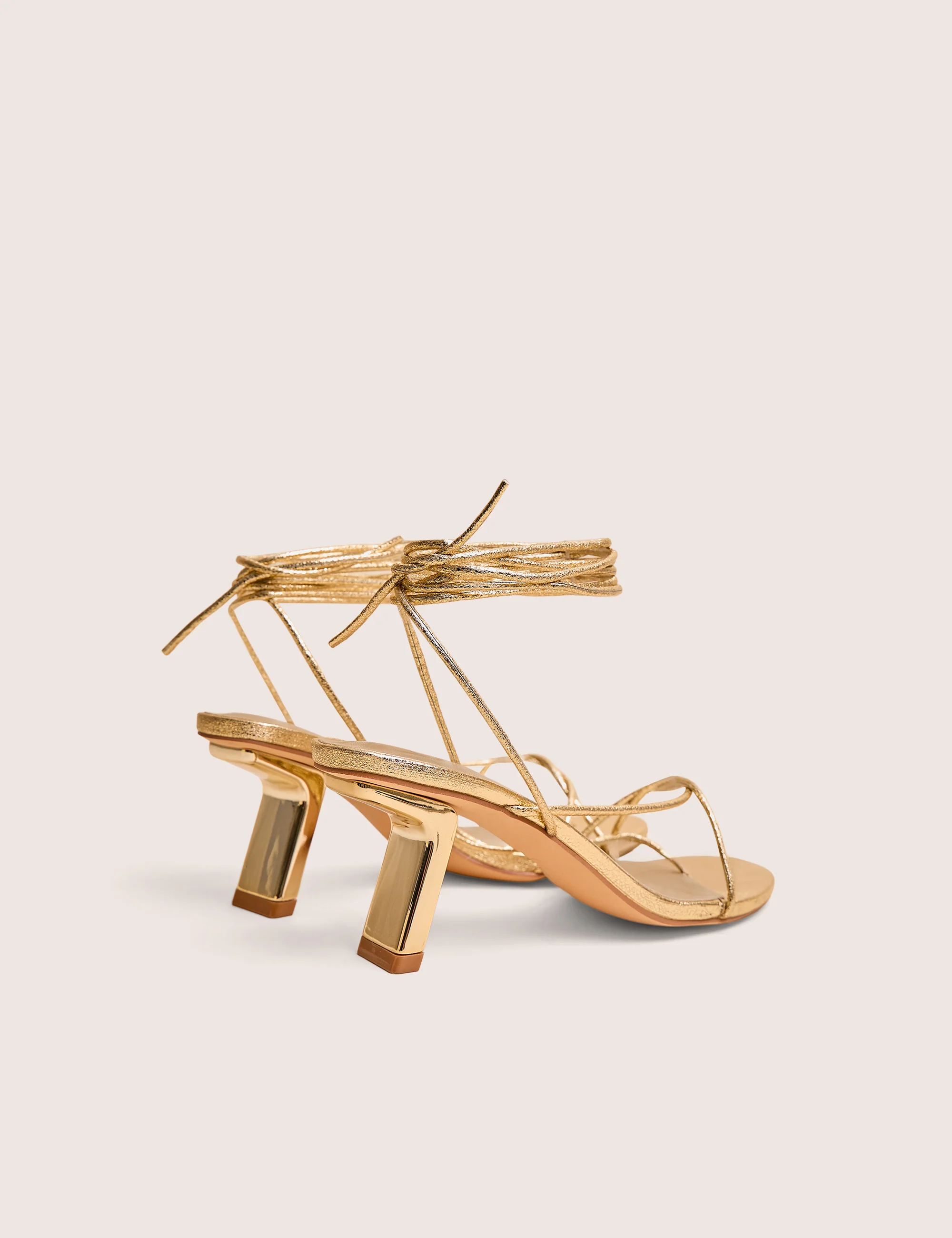 Birdie Gold Cracked Pu Lace Up Mid Heels - Image 3