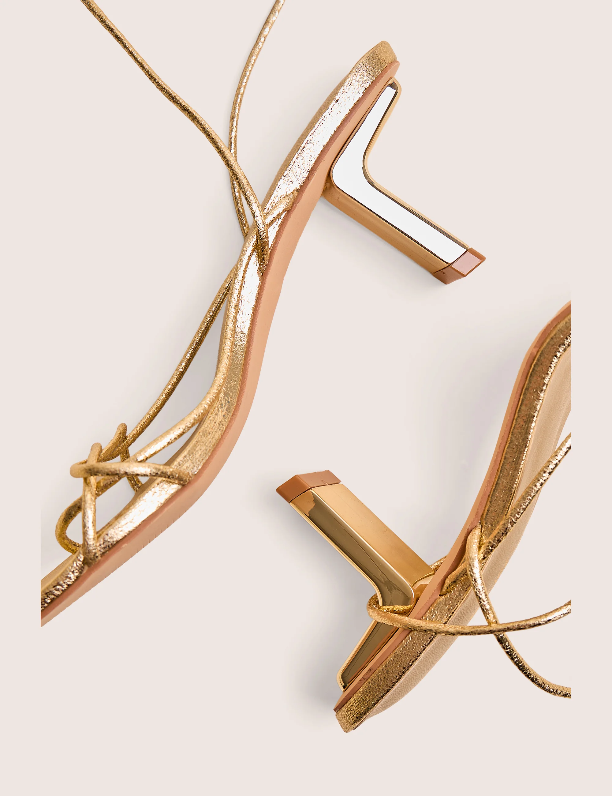 Birdie Gold Cracked Pu Lace Up Mid Heels - Image 4