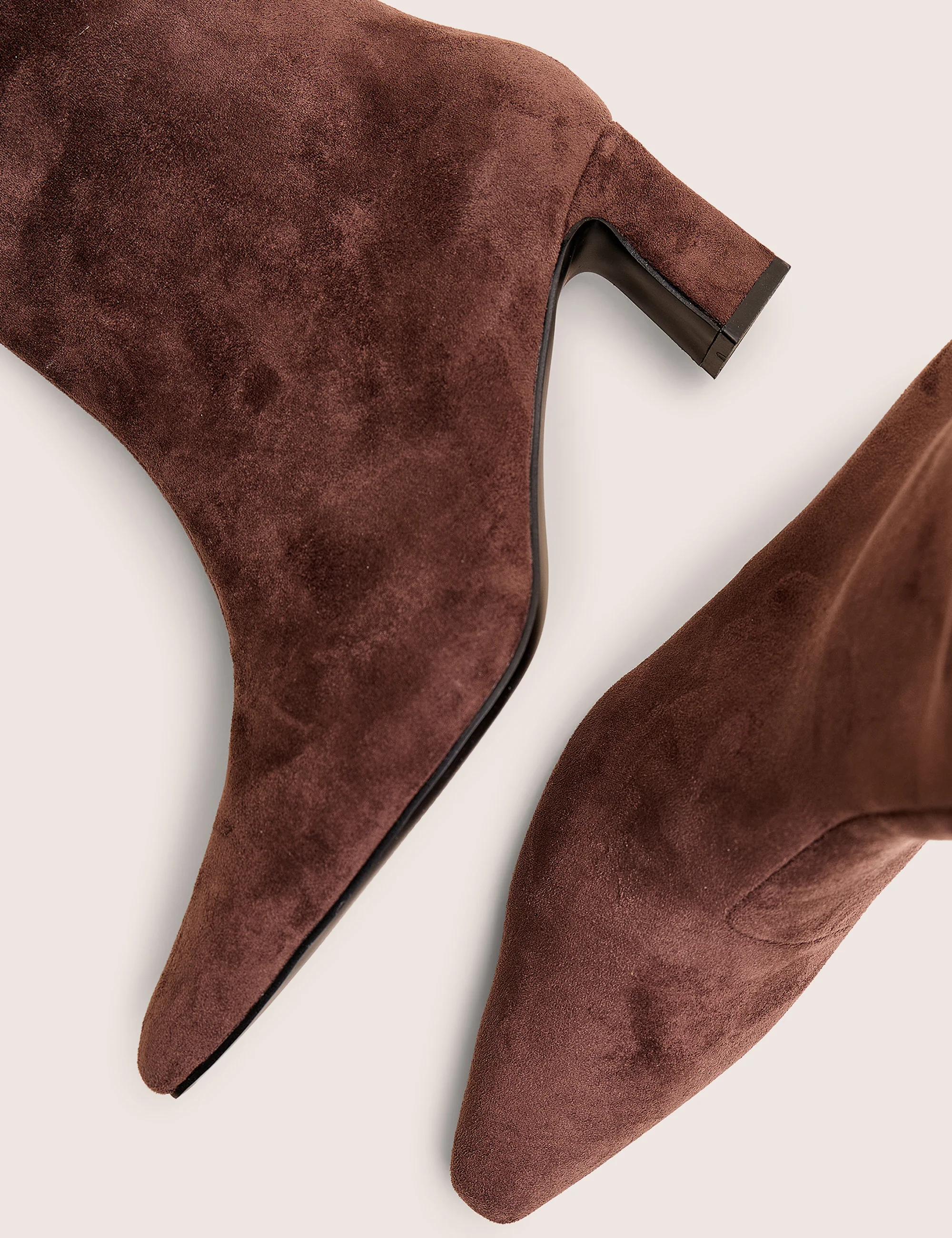 Boomer Brown Suedette Pointed Toe Knee High Mid Heel Boots - Image 4
