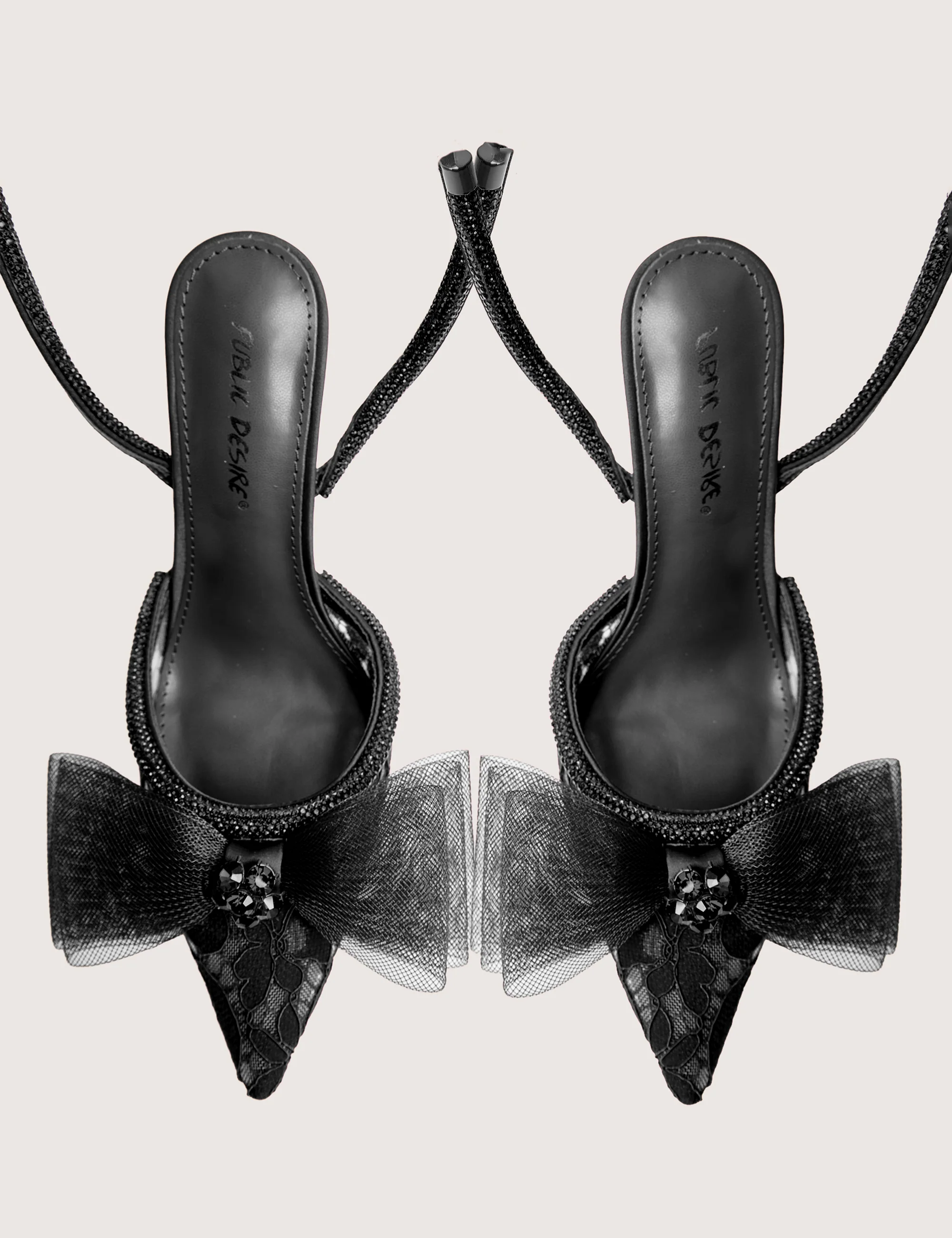 Brat Black Diamante Strap Wrap Around Pointed Stiletto Heels - Image 5