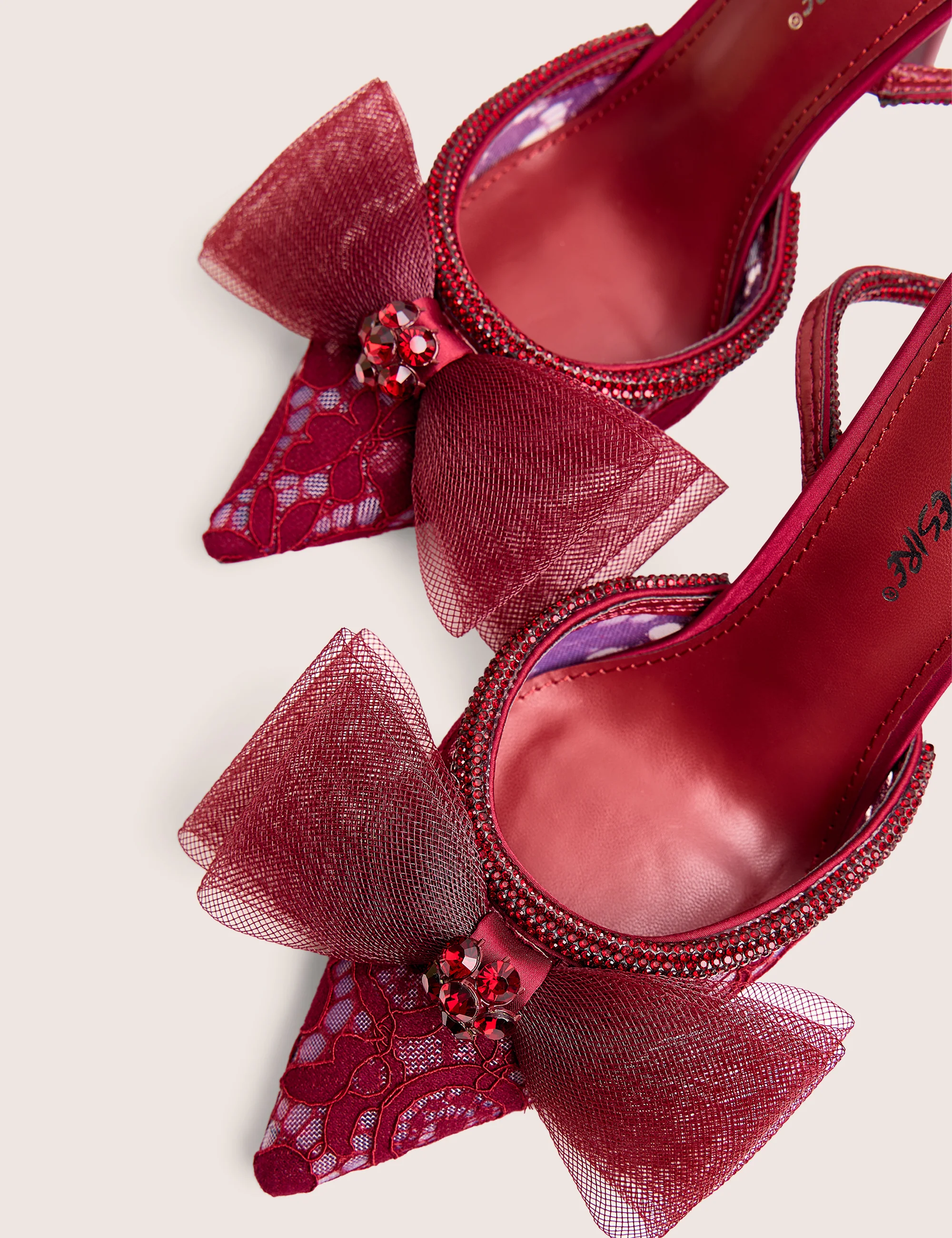 Brat Burgundy Diamante Strap Wrap Around Pointed Stiletto Heels - Image 2