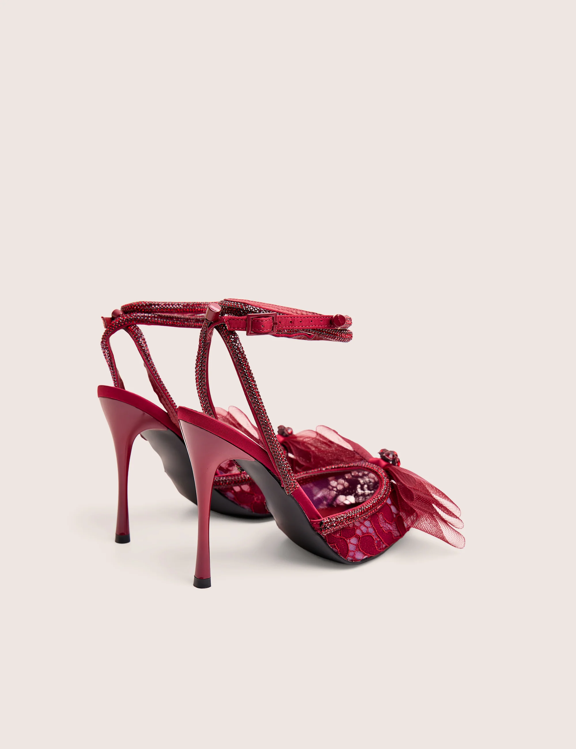 Brat Burgundy Diamante Strap Wrap Around Pointed Stiletto Heels - Image 4