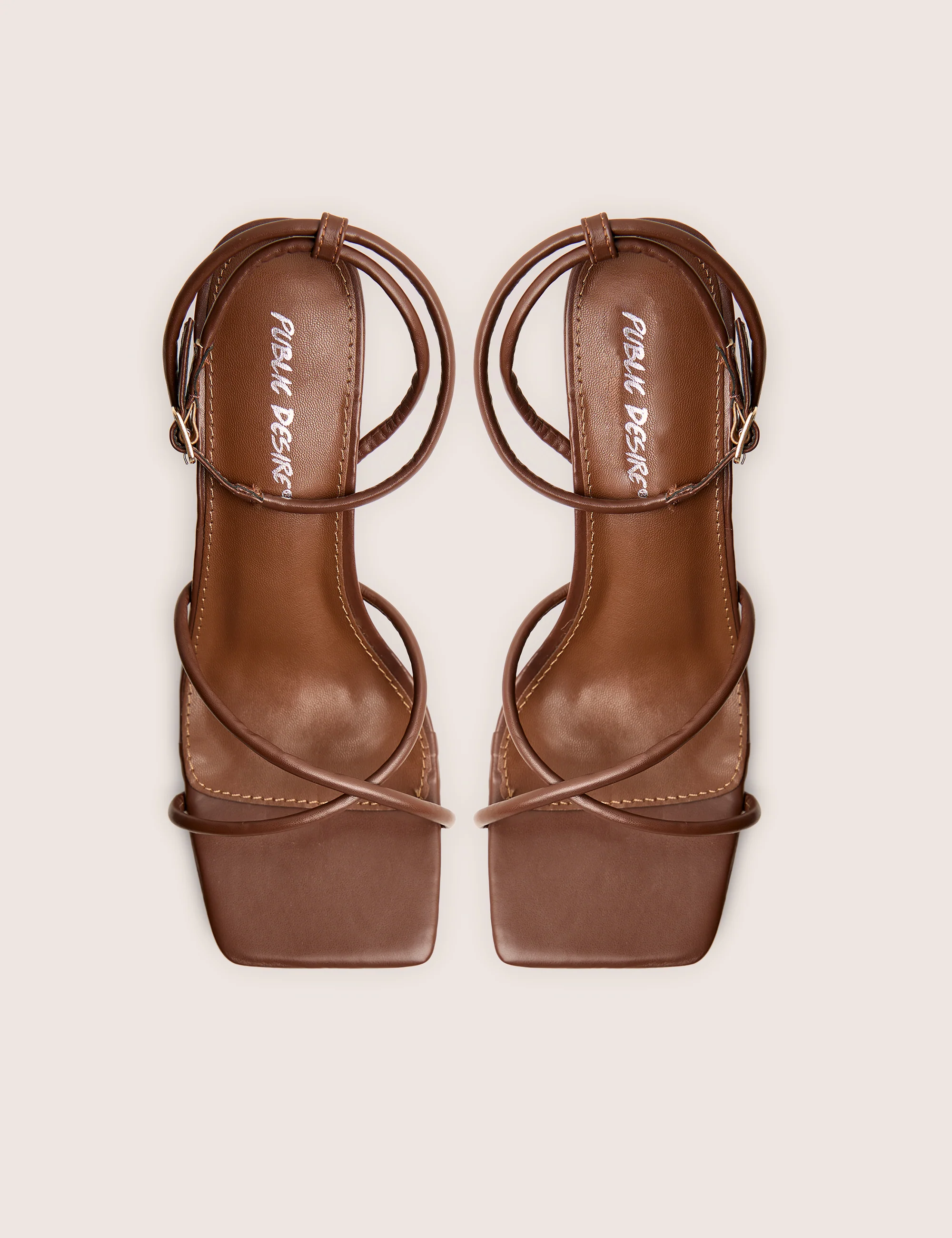 Bree Chocolate Pu Barely There Square Toe Mid Stiletto Heels - Image 2