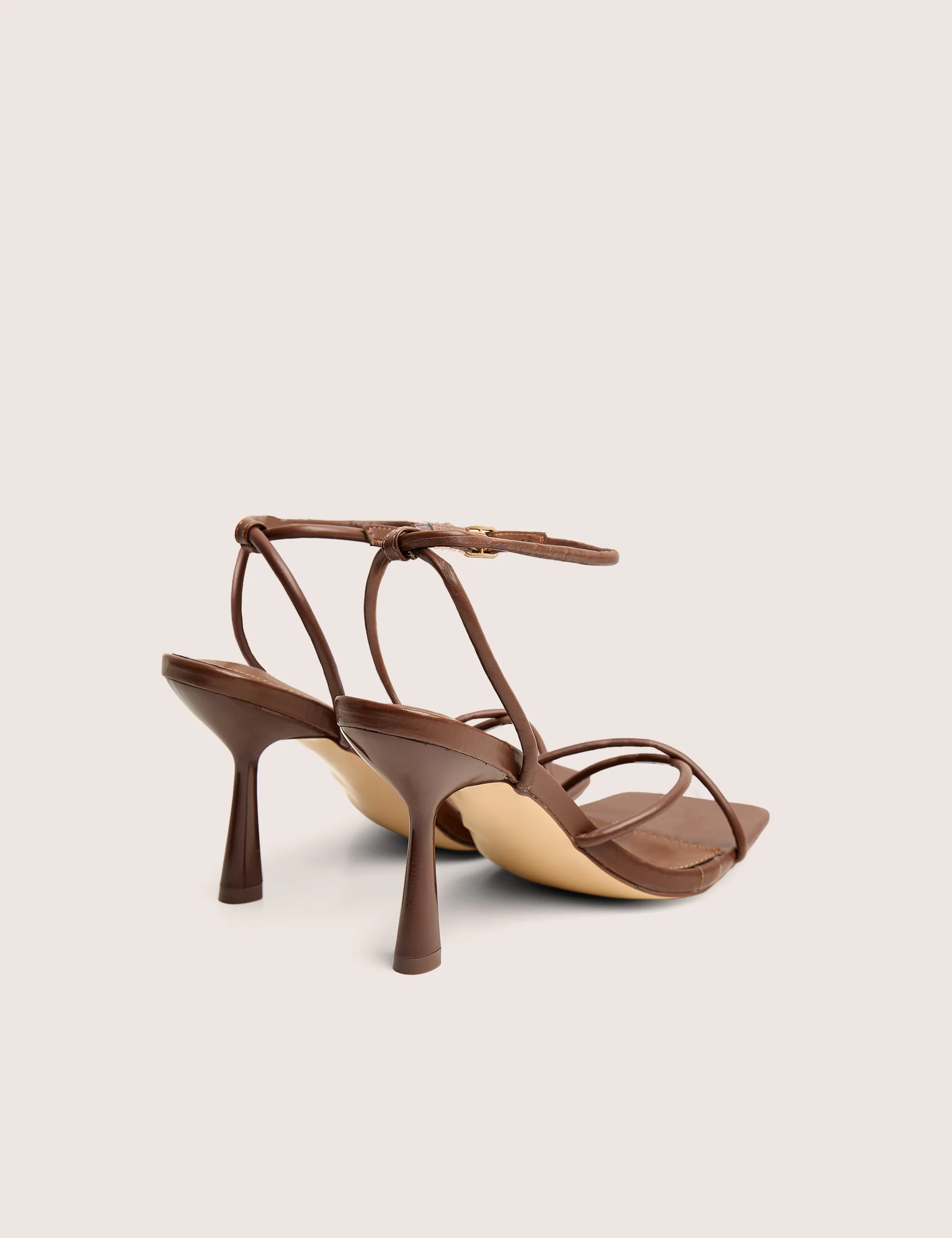 Bree Chocolate Pu Barely There Square Toe Mid Stiletto Heels - Image 3